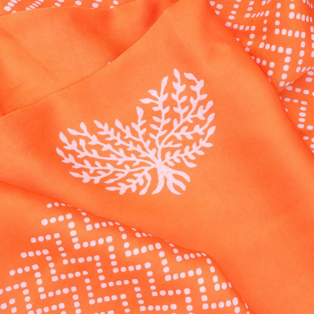 Tangerine Orange Printed Satin Silk Saree - Singhania's