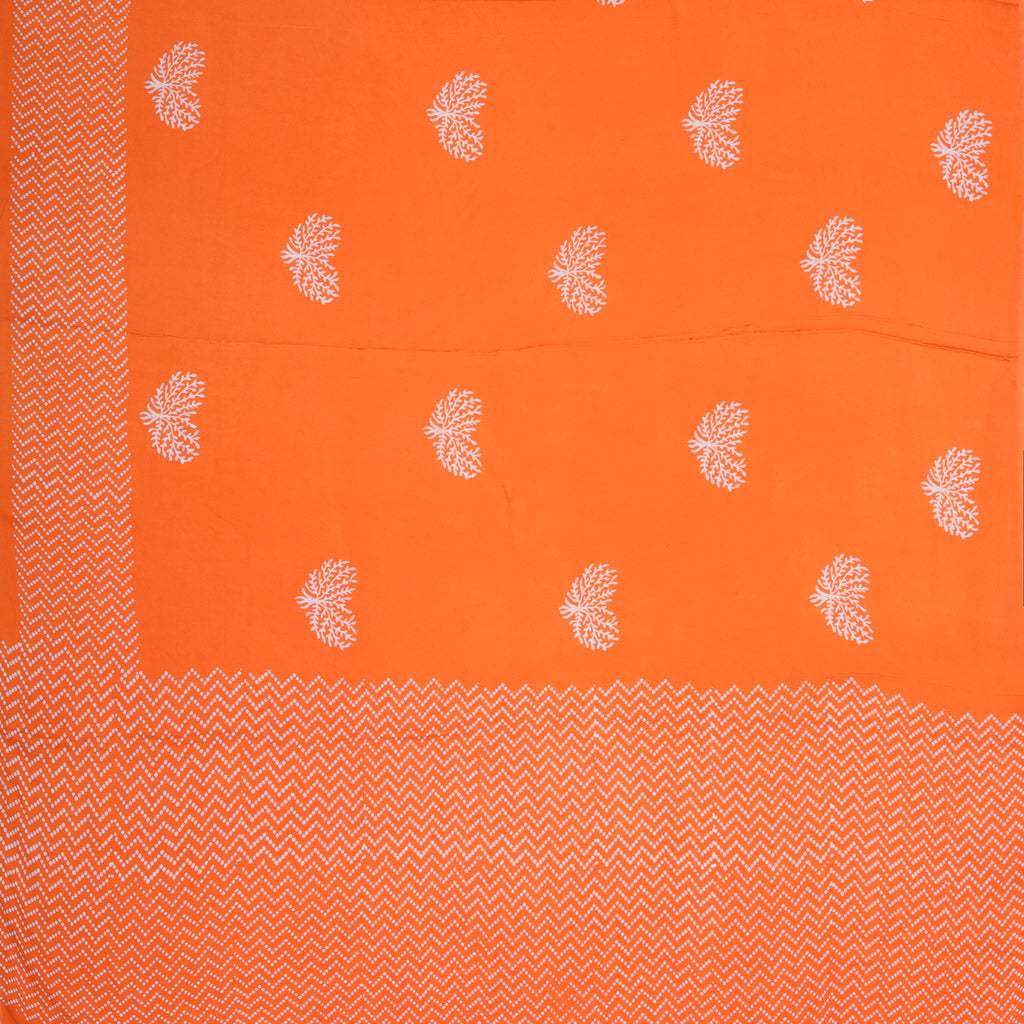 Tangerine Orange Printed Satin Silk Saree - Singhania's