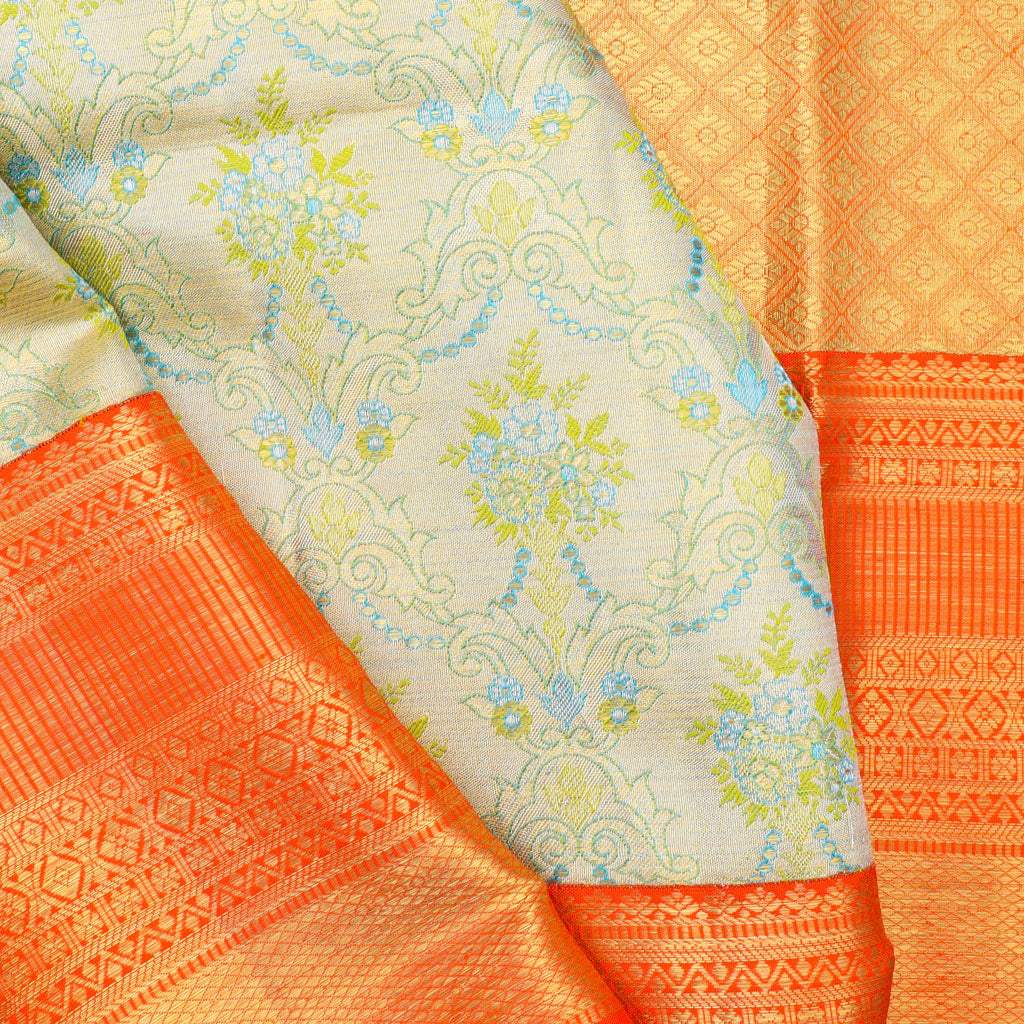 Pastel Pista Green Tissue Korvai Kanjivaram Silk Handloom Saree - Singhania's