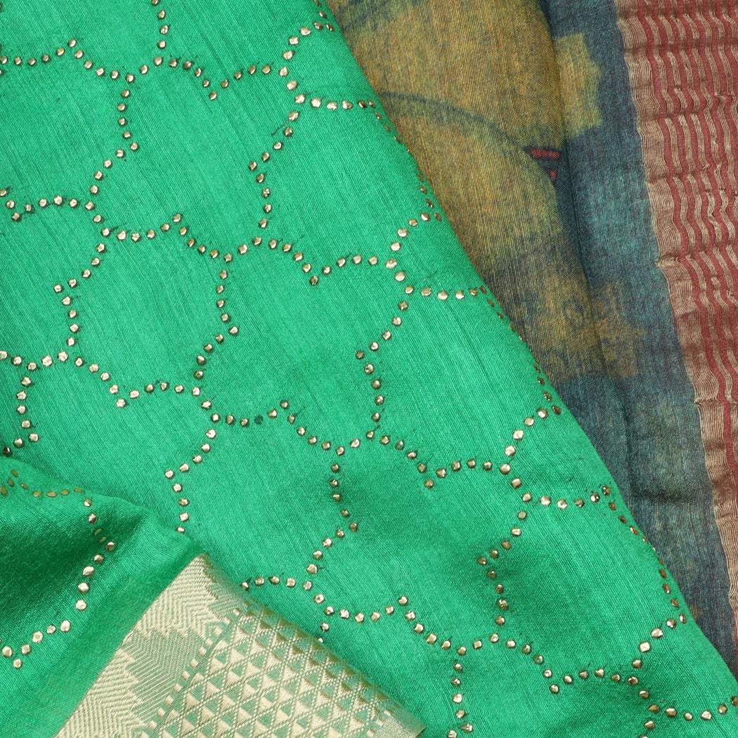 Sea Green Moonga Tussar Saree With Badla Work - Singhania's