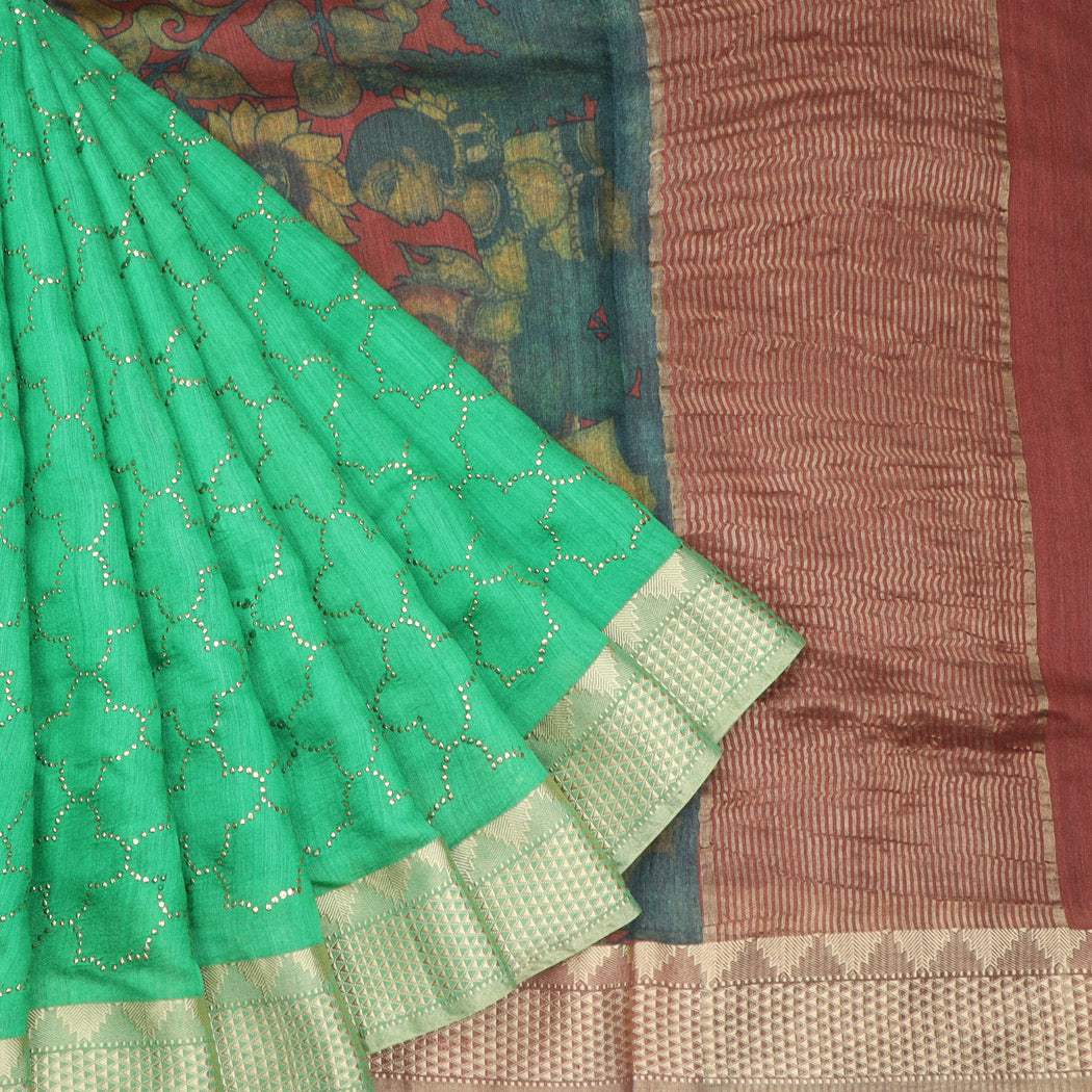 Sea Green Moonga Tussar Saree With Badla Work - Singhania's