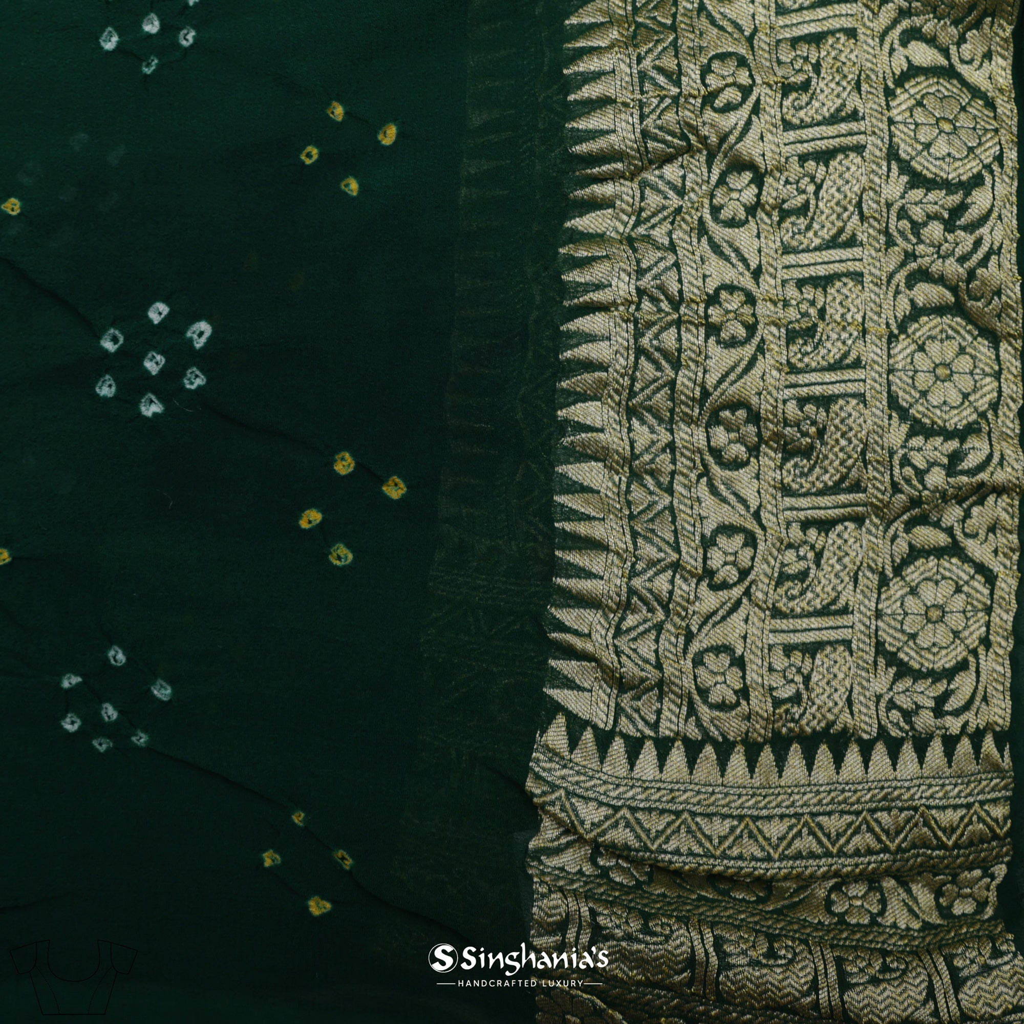 Sacramento Green Handcrafted Bandhani Georgette Saree