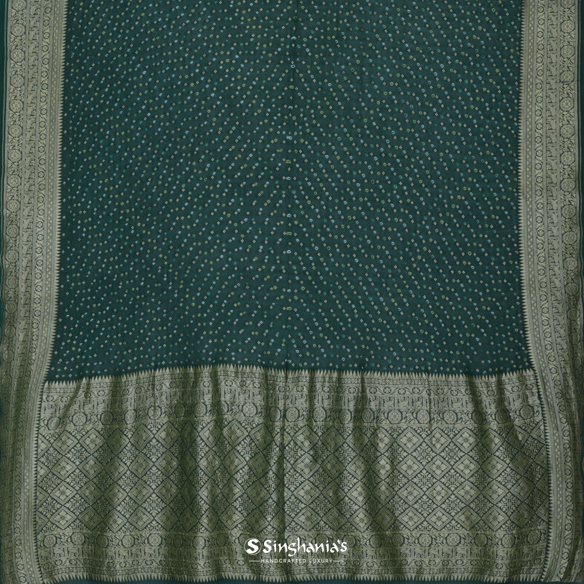 Sacramento Green Handcrafted Bandhani Georgette Saree