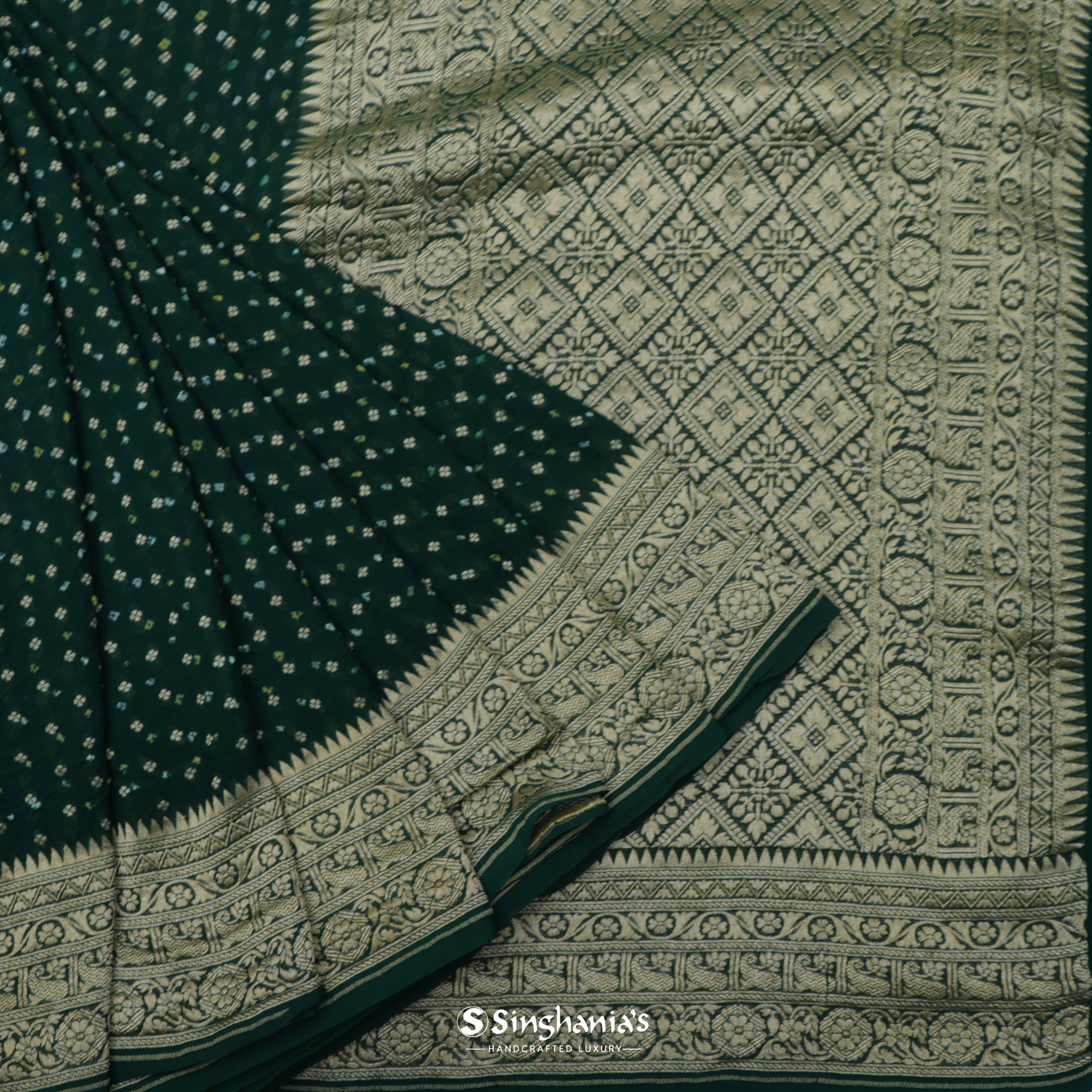 Sacramento Green Handcrafted Bandhani Georgette Saree