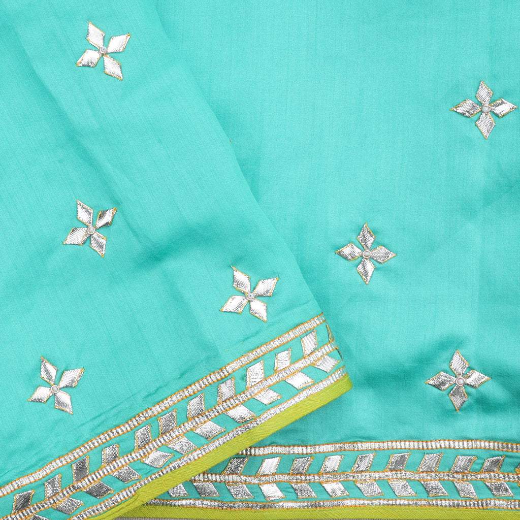 Light Pastel Green Printed Organza Saree With Gota Patti - Singhania's