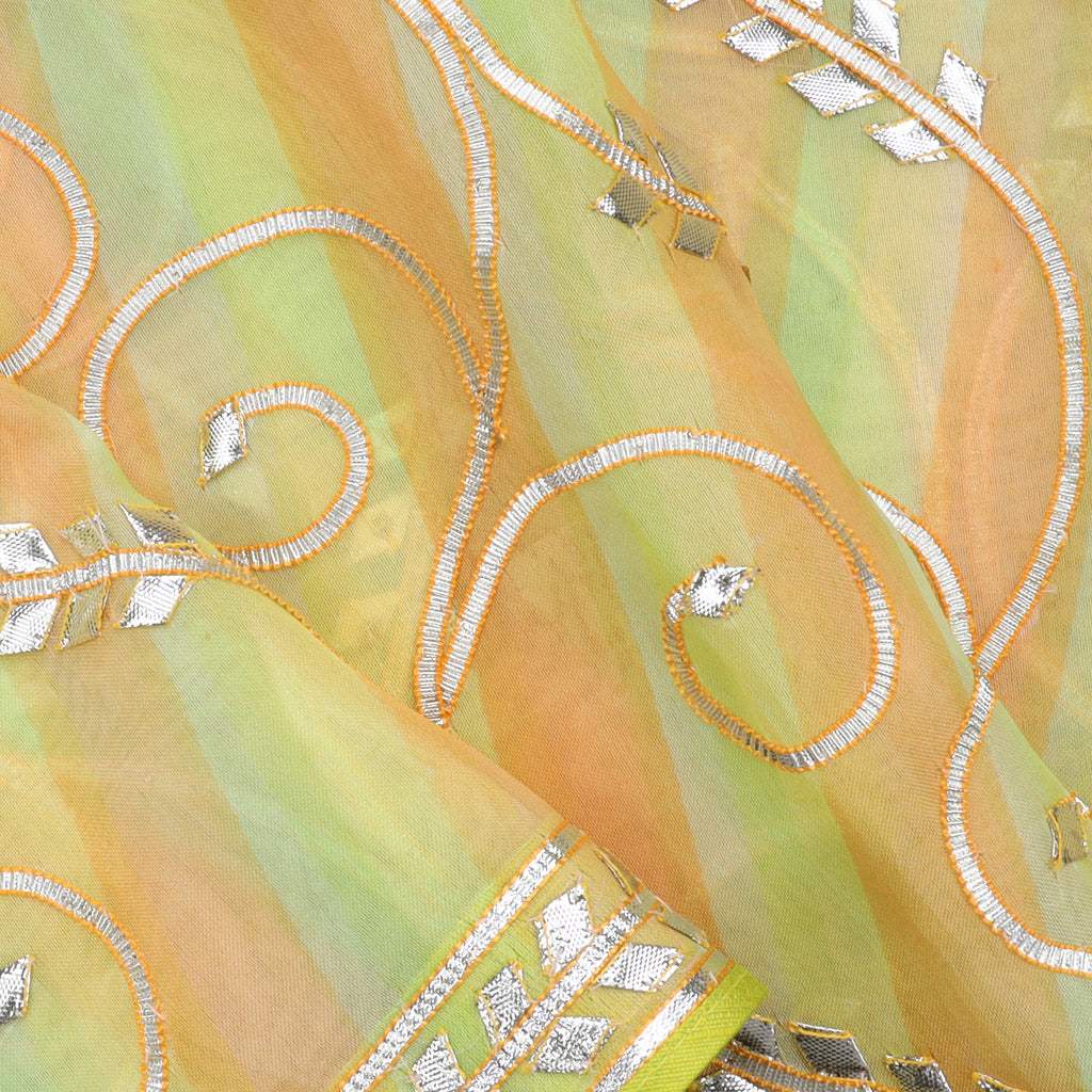 Light Pastel Green Printed Organza Saree With Gota Patti - Singhania's