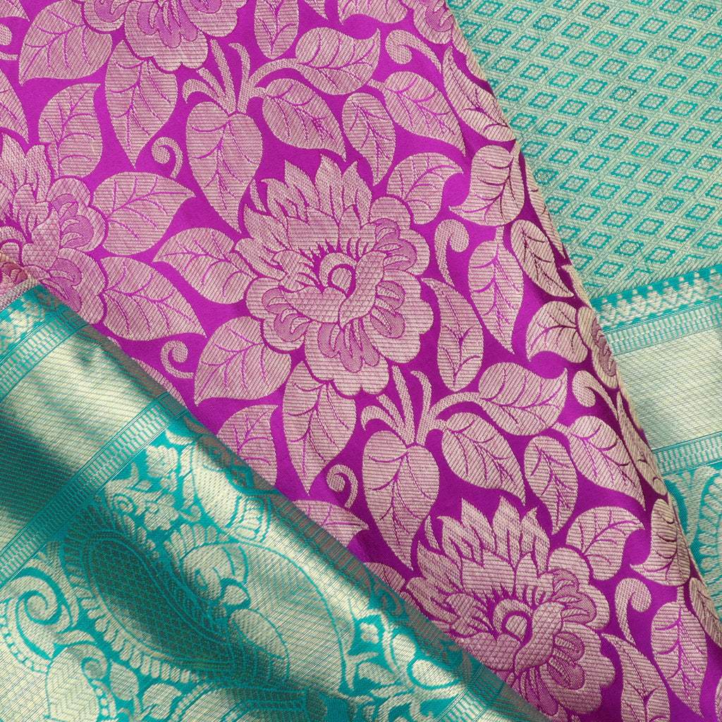 Magenta Pink Kanjivaram Silk Saree With Jaal Design - Singhania's