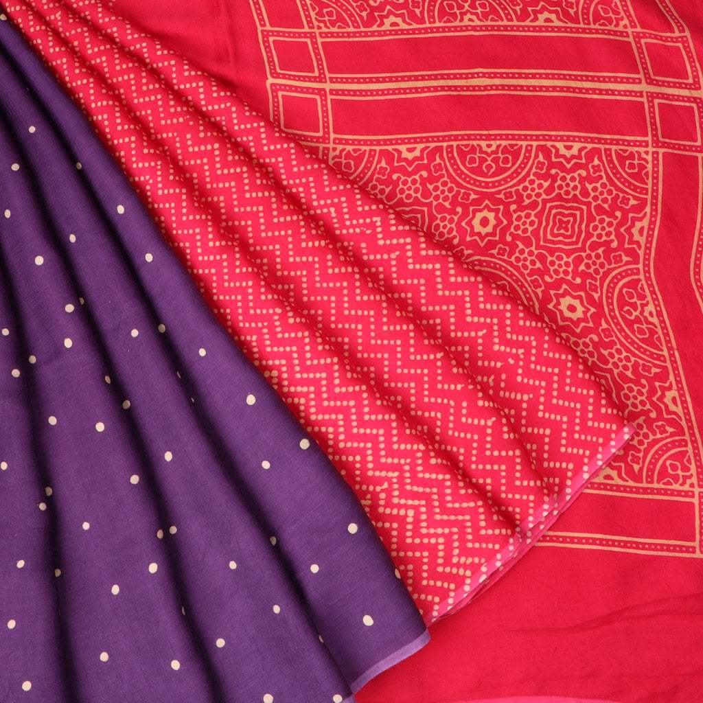 Pinkish Red And Aubergine Colour Satin Printed Saree With Floral Pattern - Singhania's