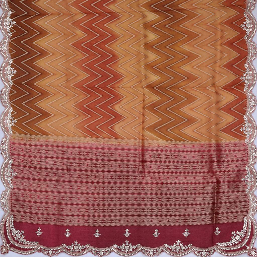 Brown Ombre Organza Saree With Gota Patti Embroidery - Singhania's