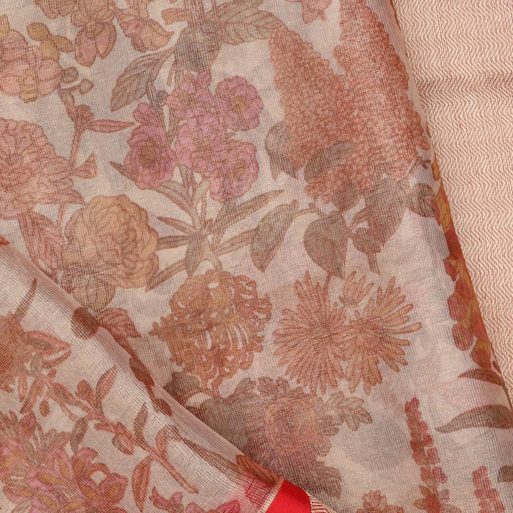 Pastel Beige Floral Printed Tissue Saree - Singhania's