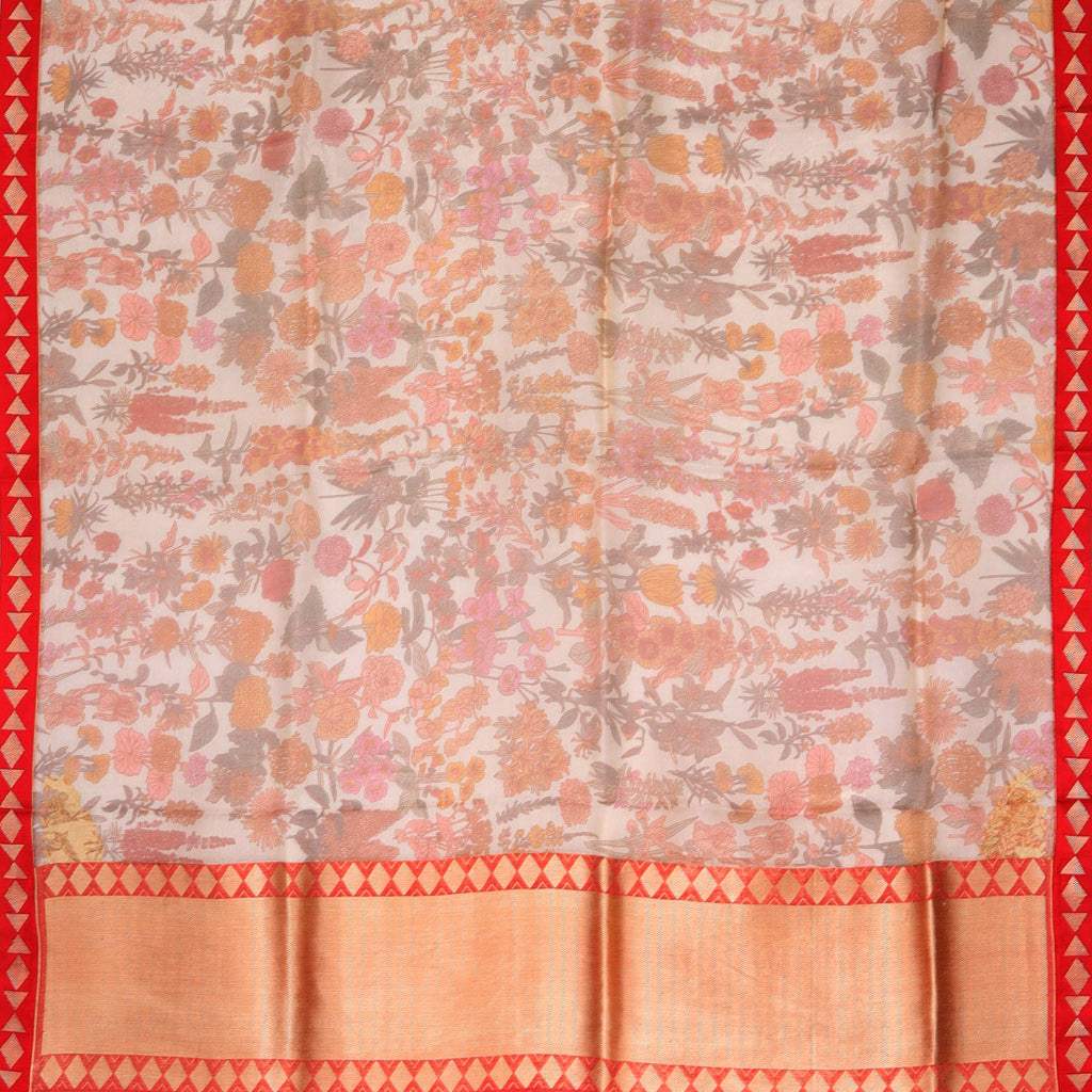 Pastel Beige Floral Printed Tissue Saree - Singhania's