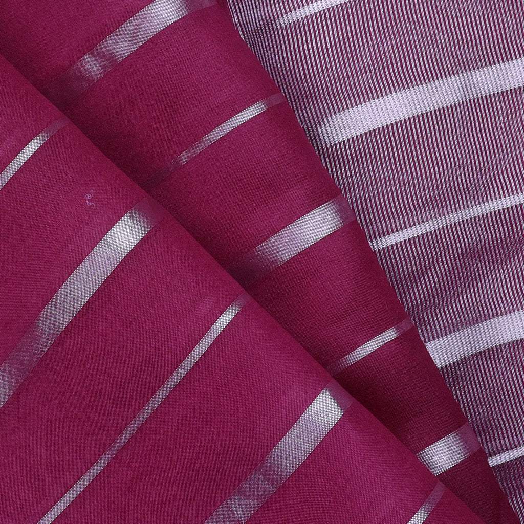 Magenta Pink Silk Saree With Silver Stripes Pattern - Singhania's