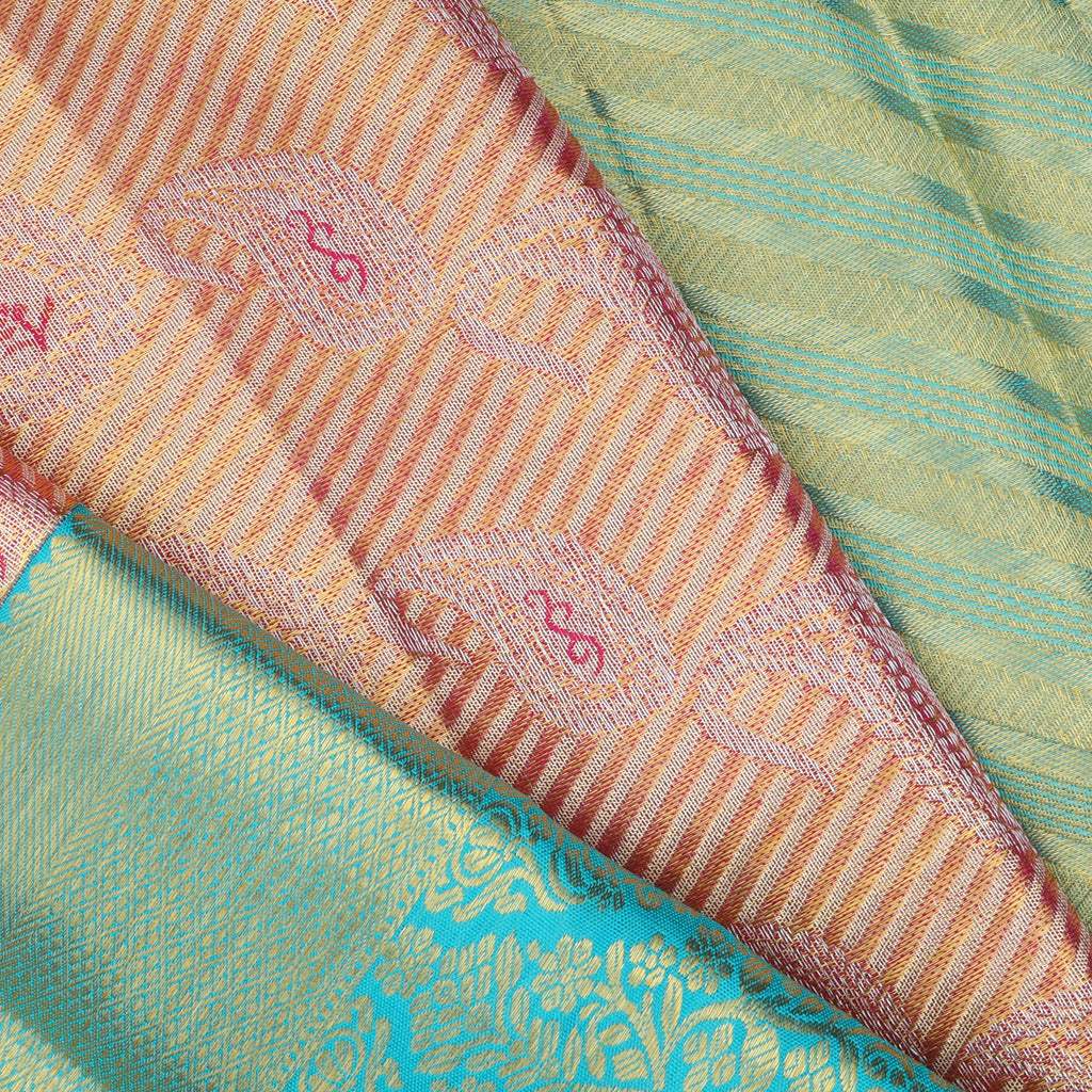 Pastel Peach Tissue Kanjivaram Silk Saree With Paisley Motifs - Singhania's