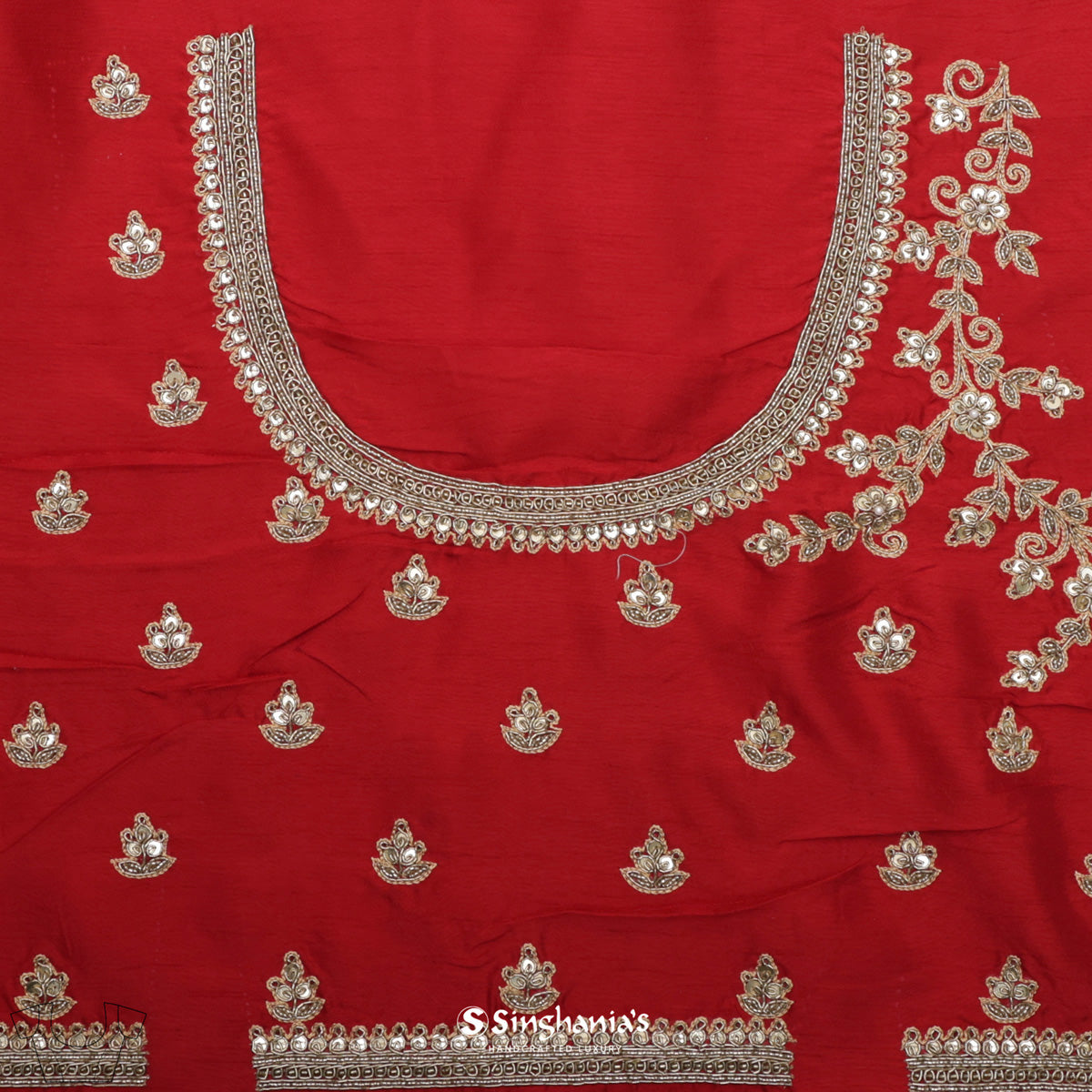 Persian Red Designer Organza Saree With Embroidered Border