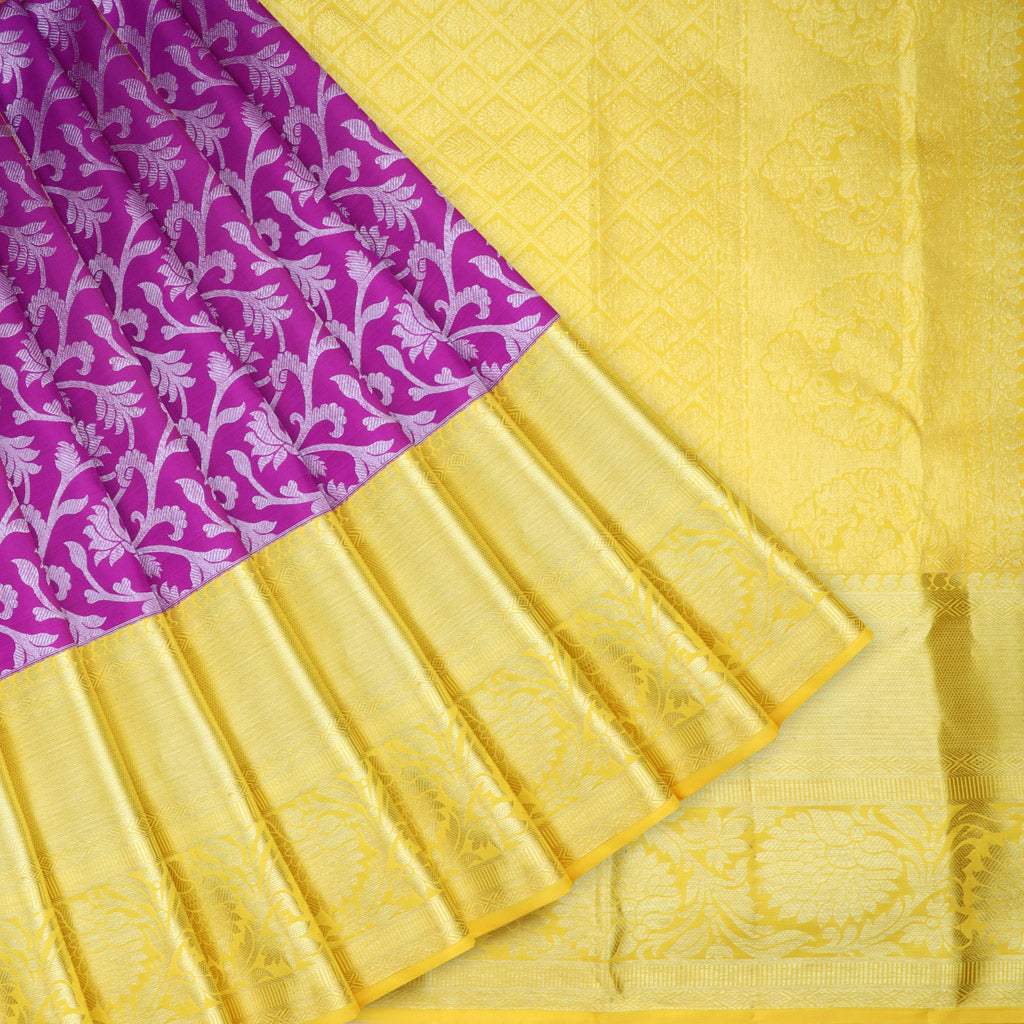 Electric Purple Korvai Kanjivaram Silk Saree With Floral Jaal Design - Singhania's