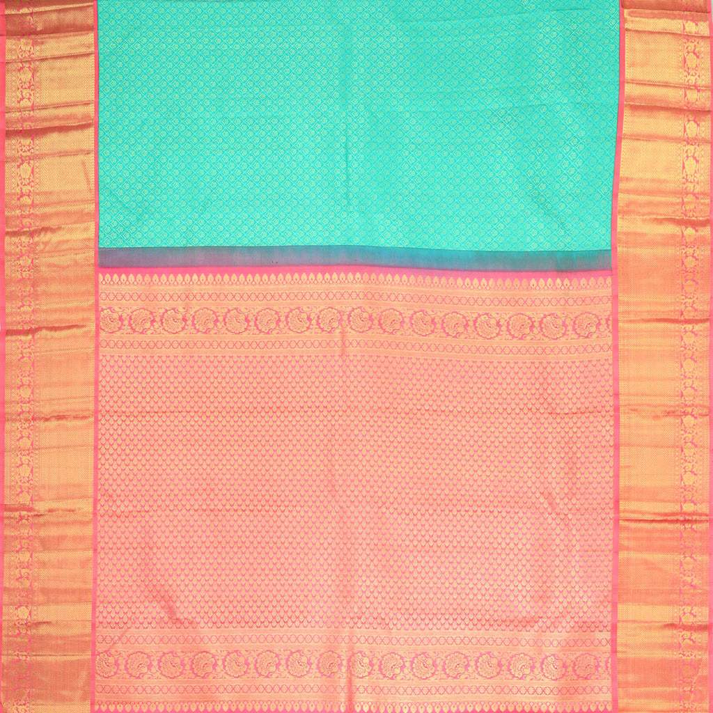 Turquoise Blue Kanjivaram Silk Saree With Floral Buttis - Singhania's