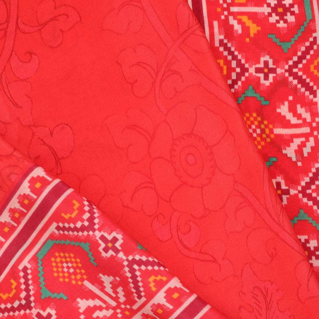 Red Silk Saree With Patola Print - Singhania's