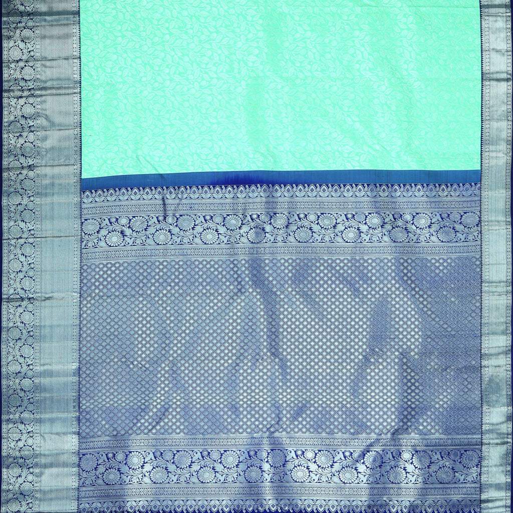 Cyan Blue Kanjivaram Silk Saree With Jaal Design - Singhania's