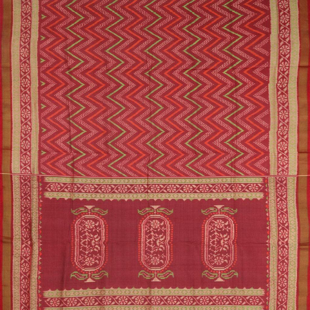 Brick Red Ikat Silk Handloom Saree - Singhania's