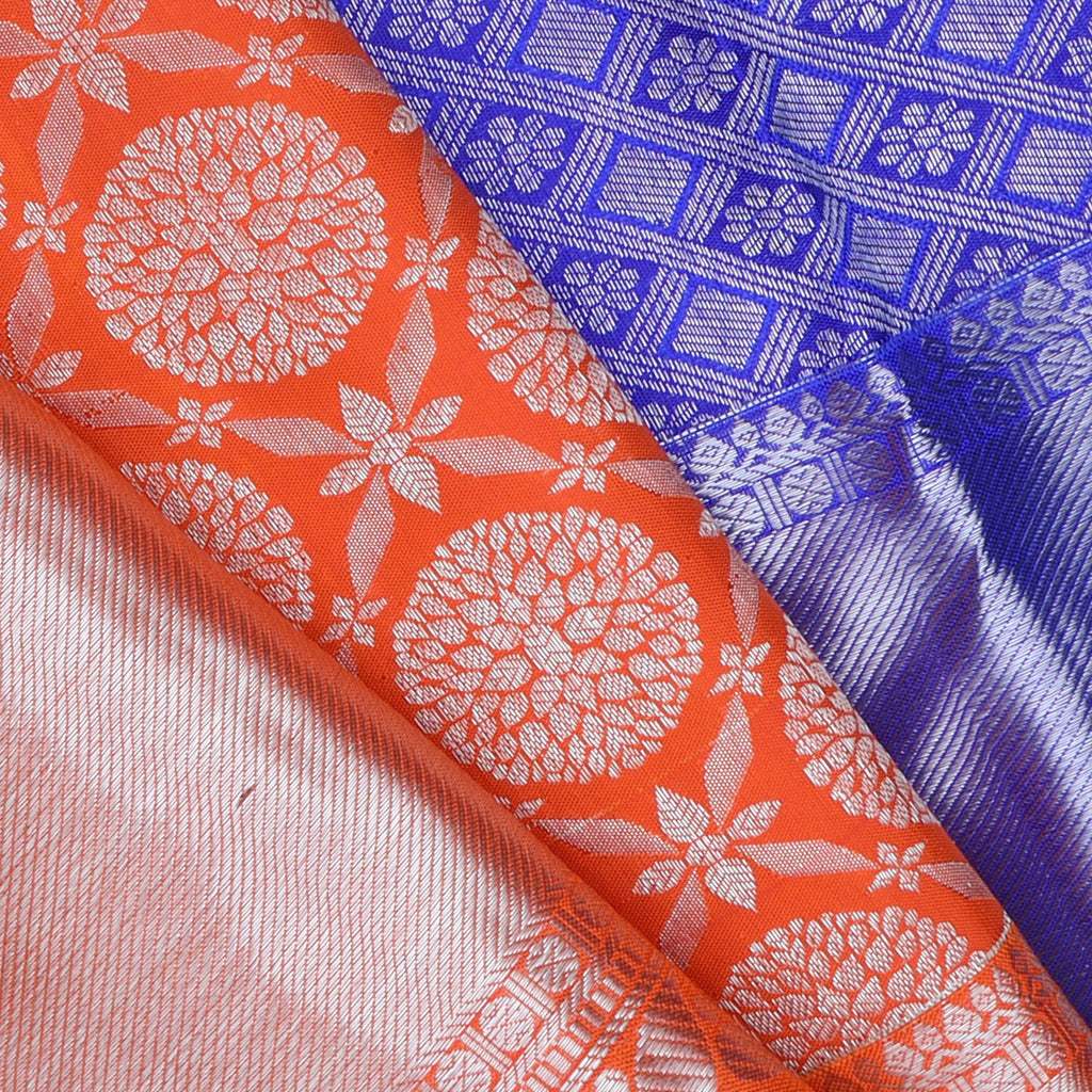 Vibrant Orange Kanjivaram Silk Saree With Floral Buttas - Singhania's