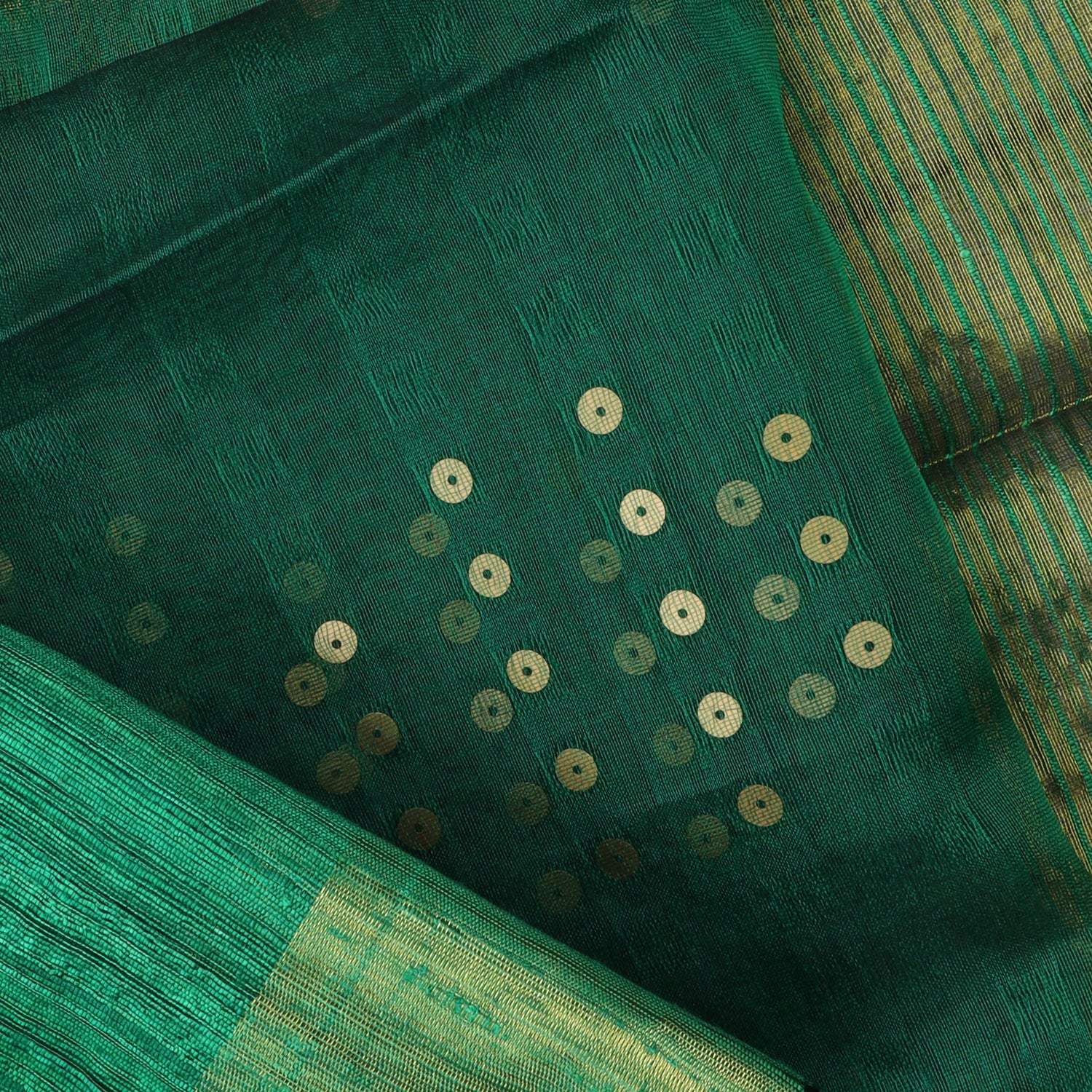 Deep Green Matka Silk Saree With Sequin Embroidery - Singhania's