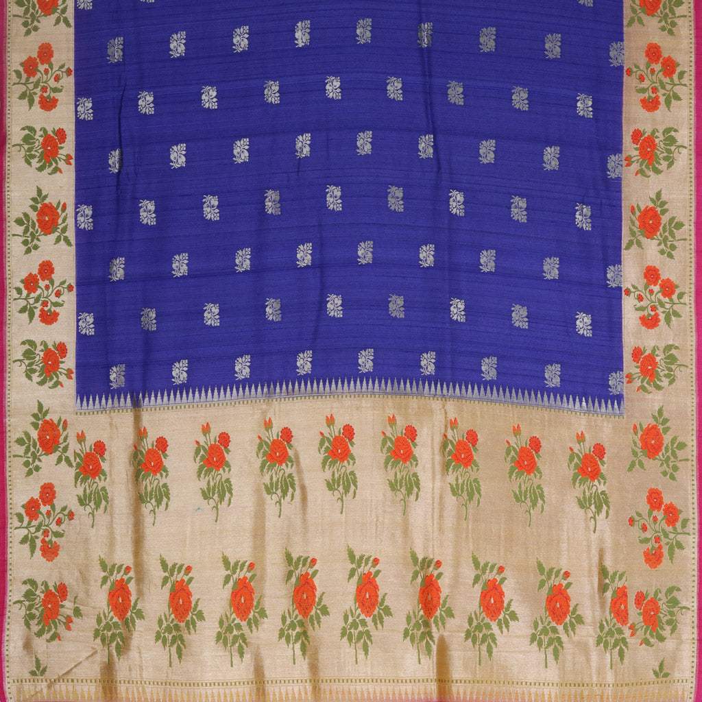 Blue Ombre Tussar Jamdani Handloom Saree - Singhania's