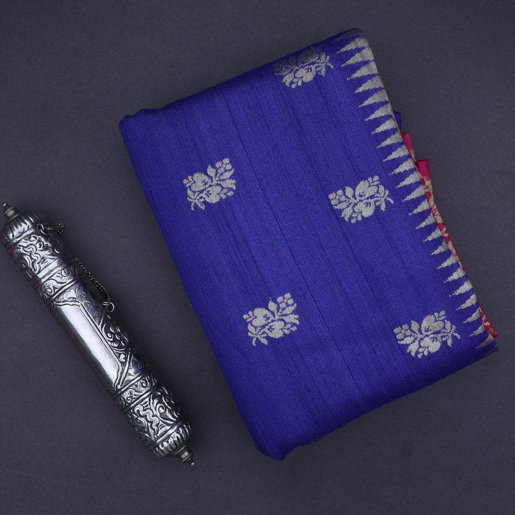 Blue Ombre Tussar Jamdani Handloom Saree - Singhania's