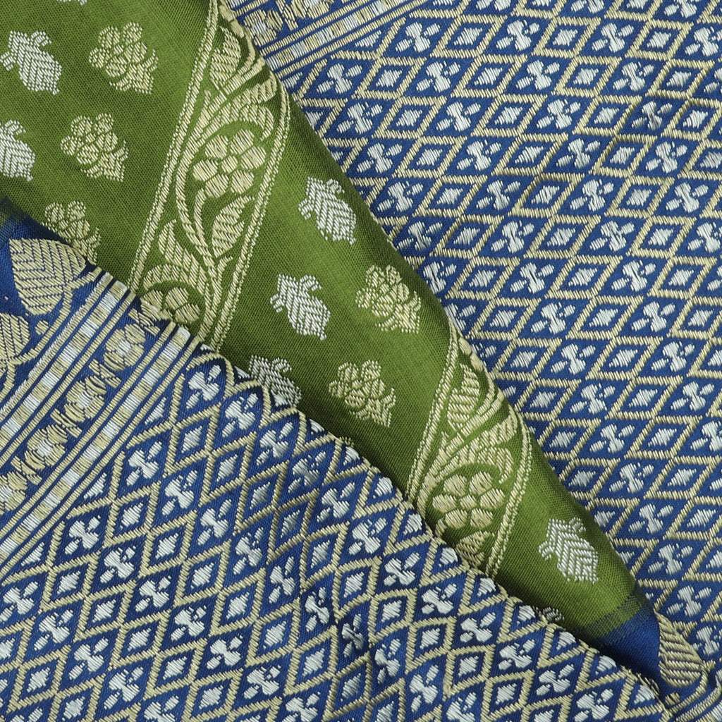 Moss Green Banarasi Silk Handloom Saree With Floral Buttis - Singhania's