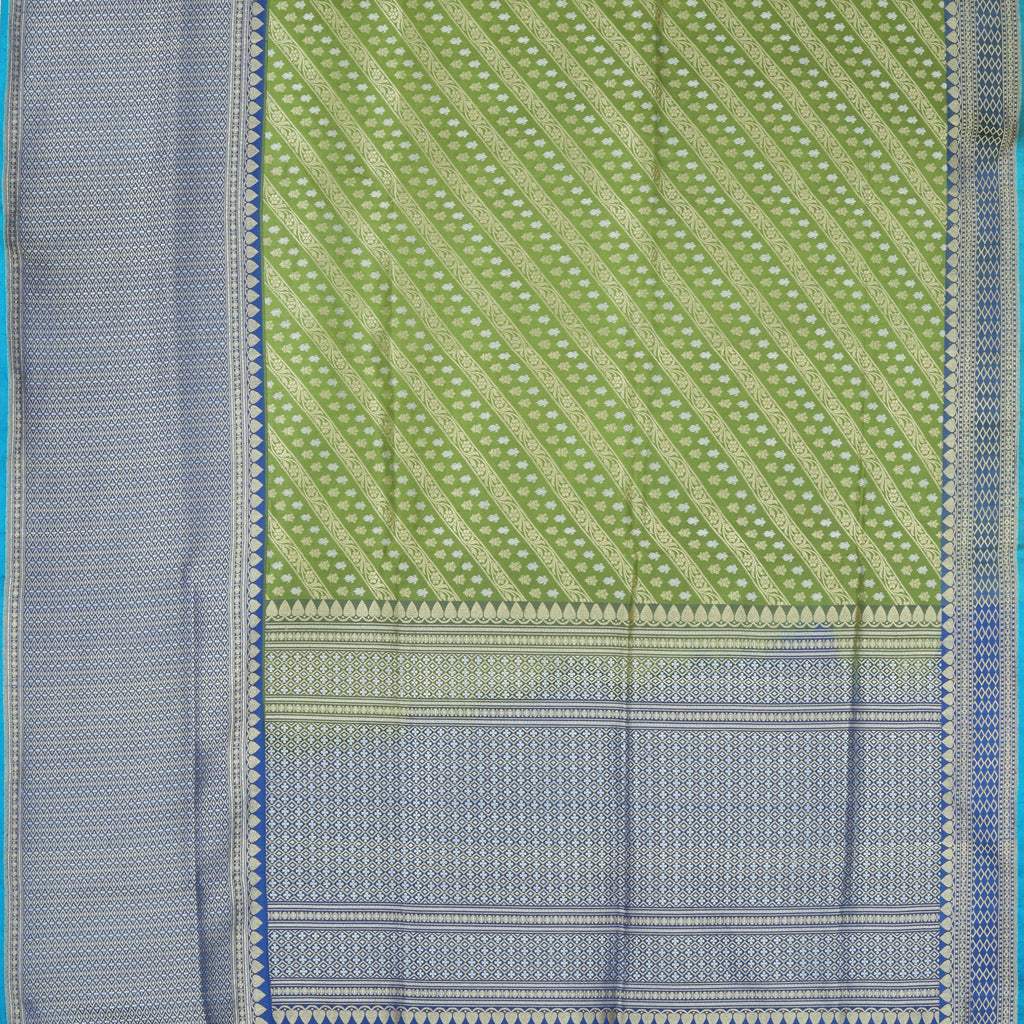 Moss Green Banarasi Silk Handloom Saree With Floral Buttis - Singhania's