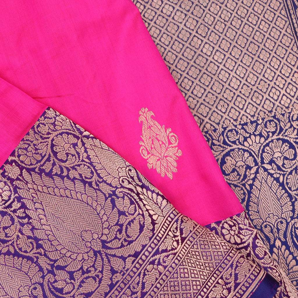 Bright Pink Banarasi Silk Handloom Saree - Singhania's