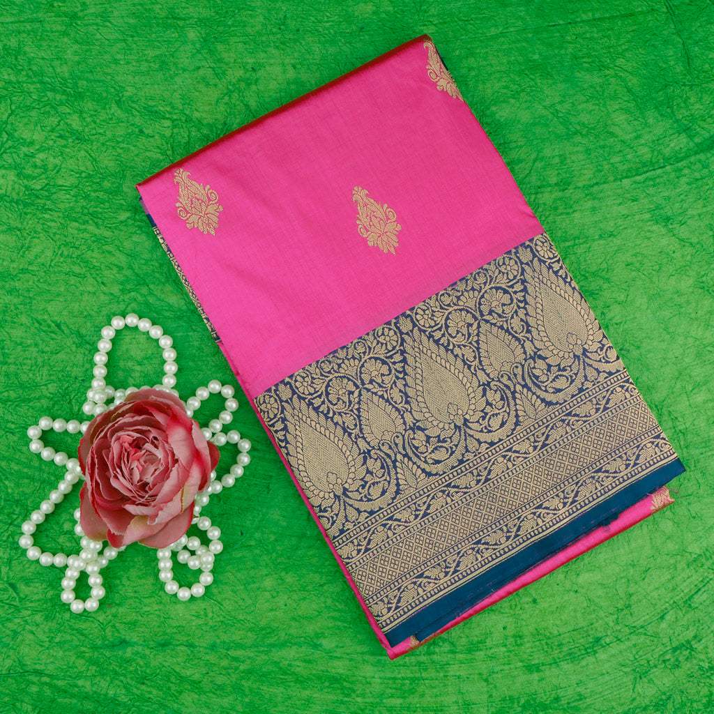 Bright Pink Banarasi Silk Handloom Saree - Singhania's