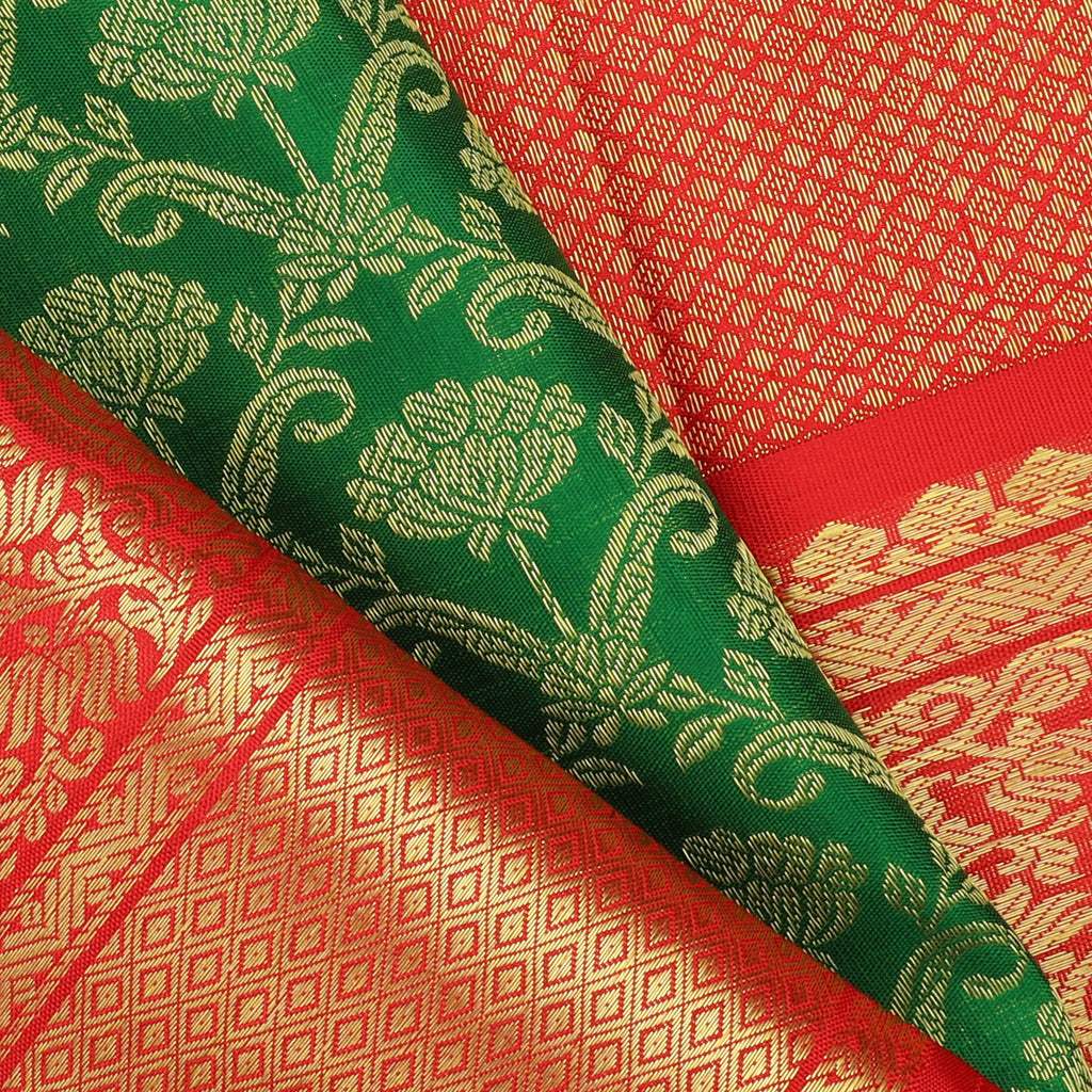 Bright Green Kanjivaram Silk Saree With Floral Pattern - Singhania's