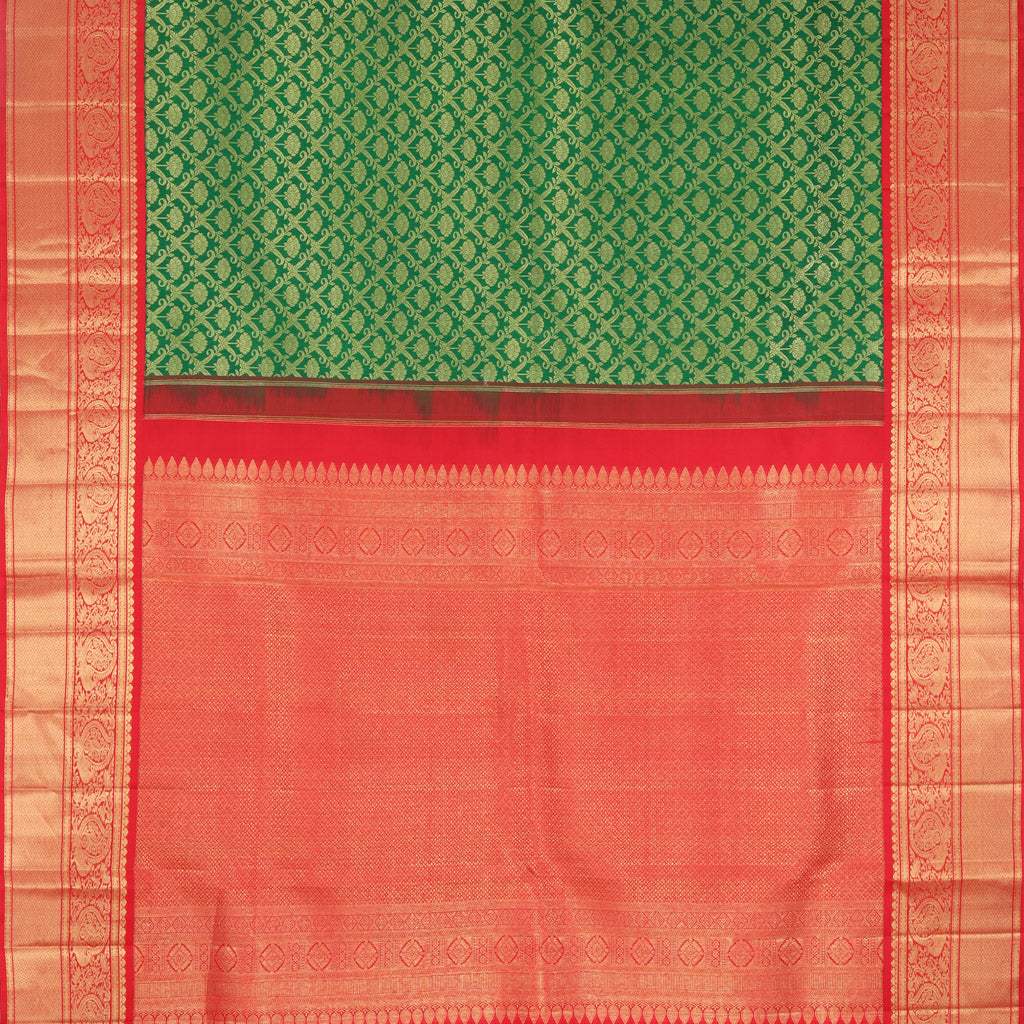 Bright Green Kanjivaram Silk Saree With Floral Pattern - Singhania's