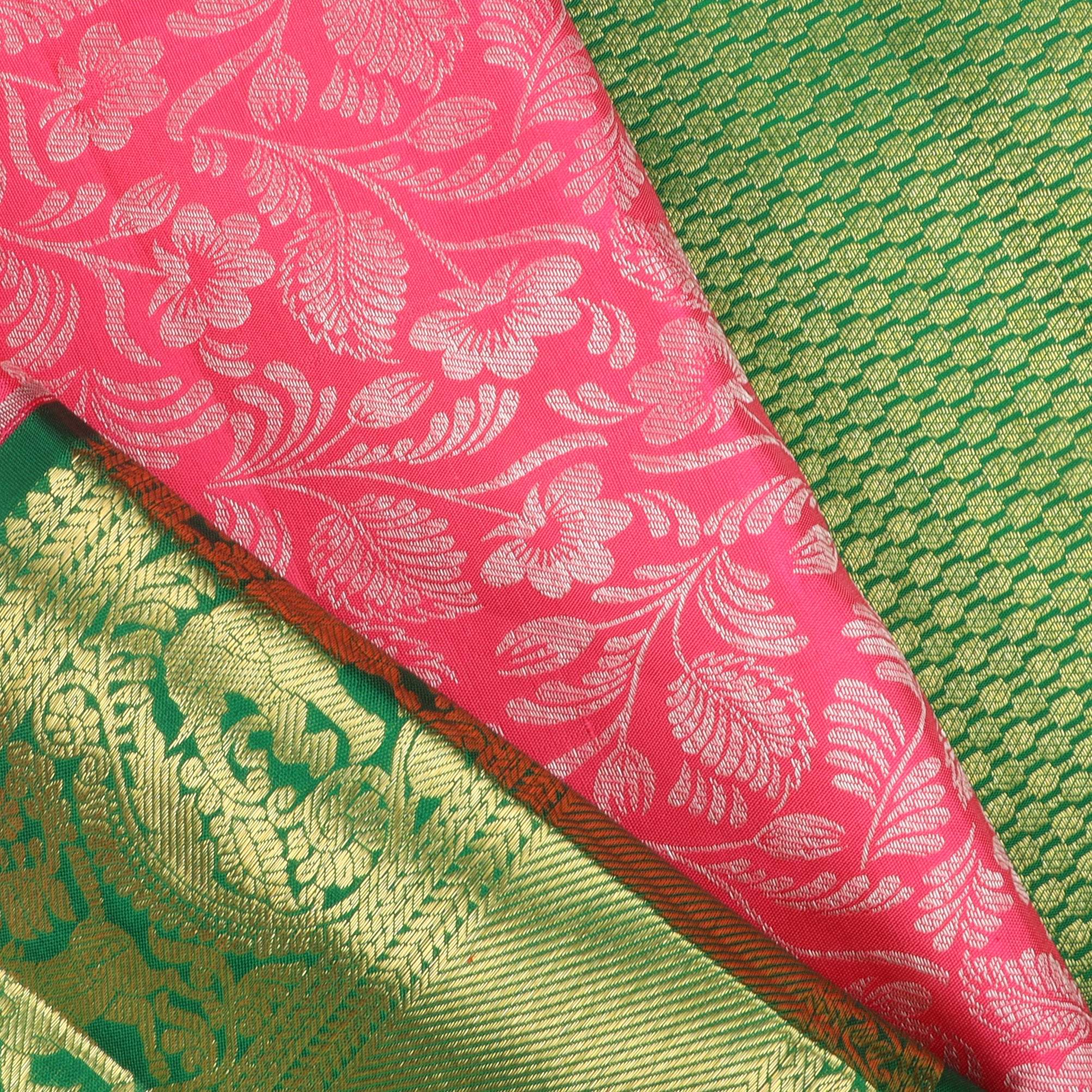 Pastel Red Kanjivaram Silk Saree With Intricately Woven Floral Pattern - Singhania's