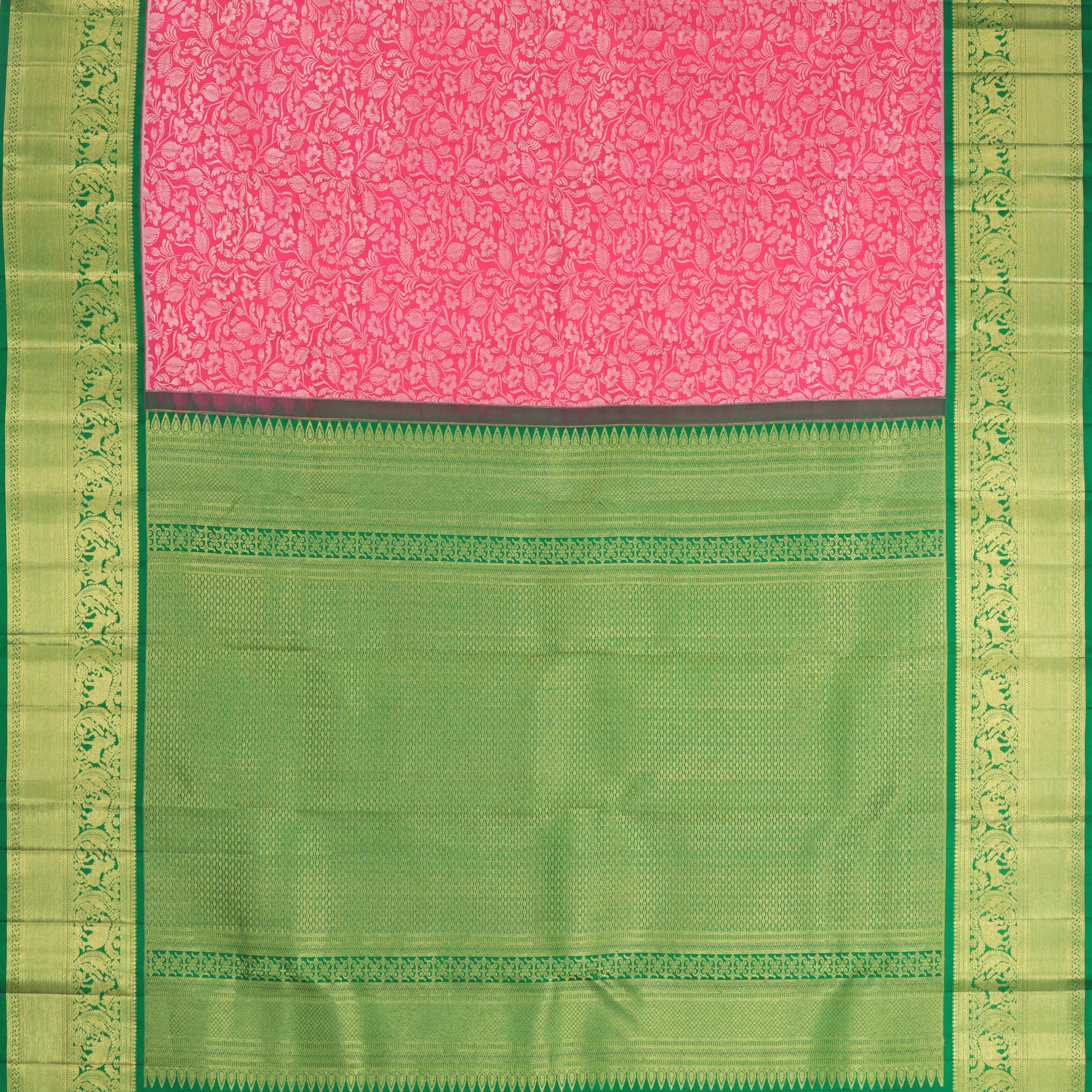 Pastel Red Kanjivaram Silk Saree With Intricately Woven Floral Pattern - Singhania's