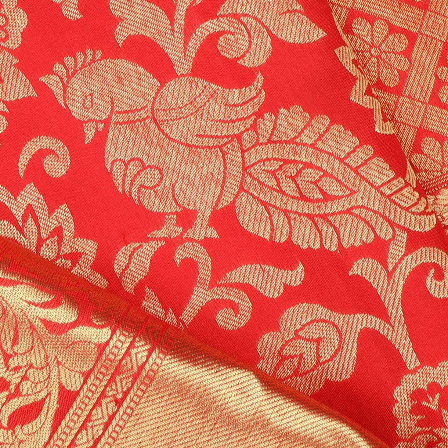 Vibrant Red Kanjivaram Silk Saree With Floral Pattern - Singhania's