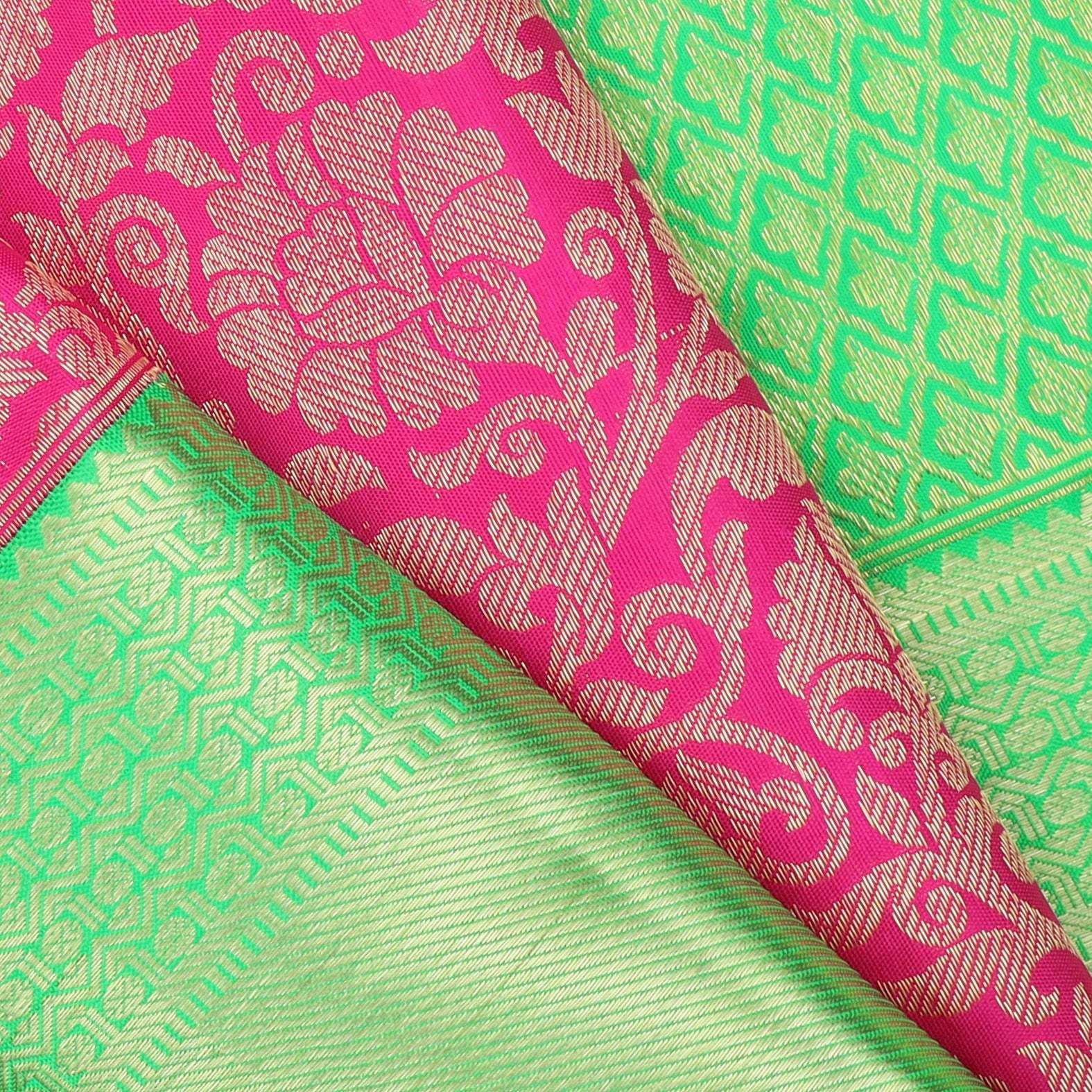 Vibrant Pink Kanjivaram Silk Saree With Floral Pattern - Singhania's