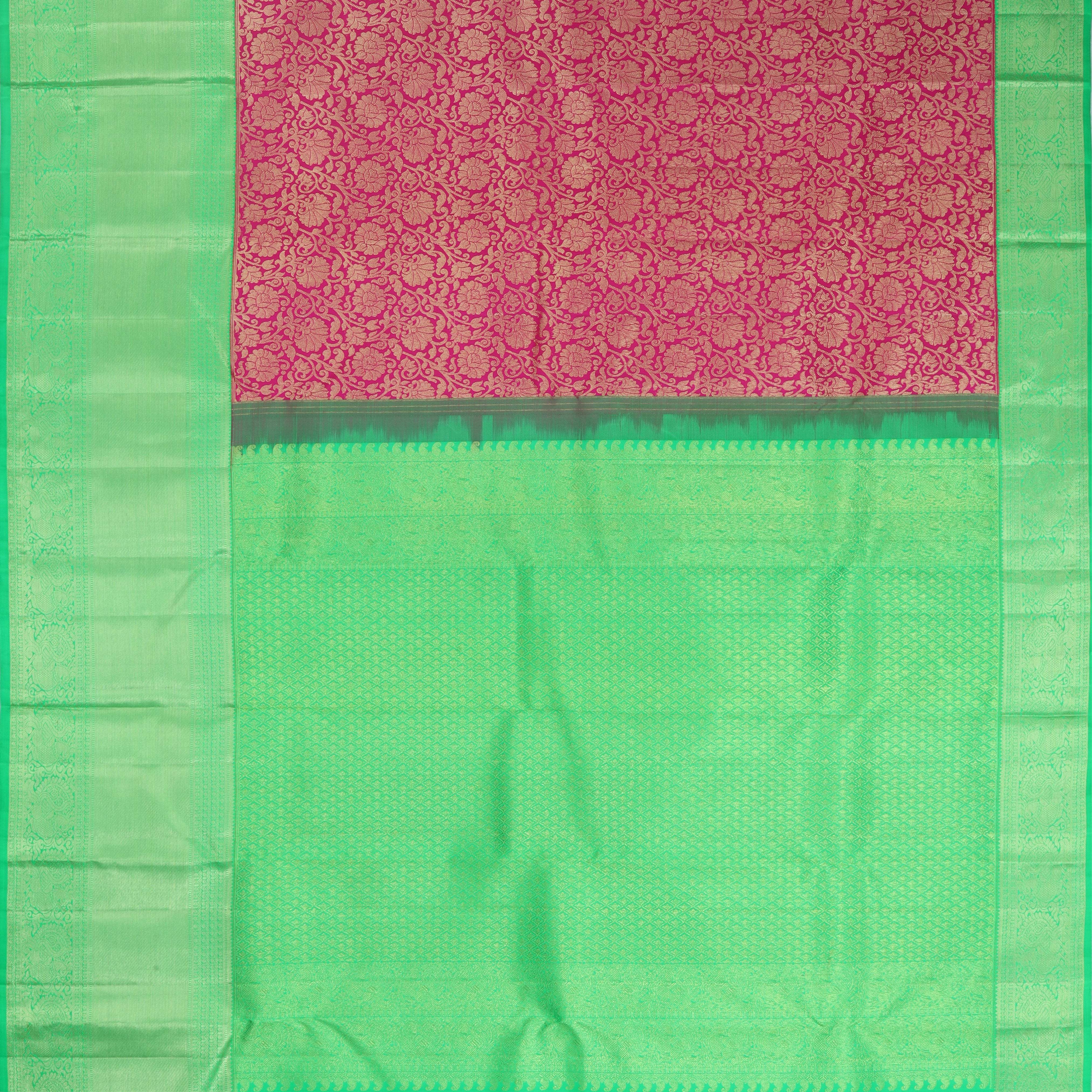 Vibrant Pink Kanjivaram Silk Saree With Floral Pattern - Singhania's