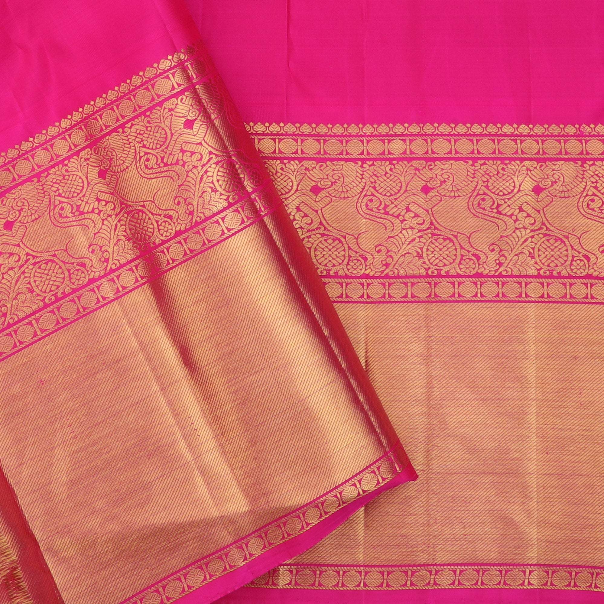 Lemon Yellow Kanjivaram Silk Saree With Leaf Pattern - Singhania's