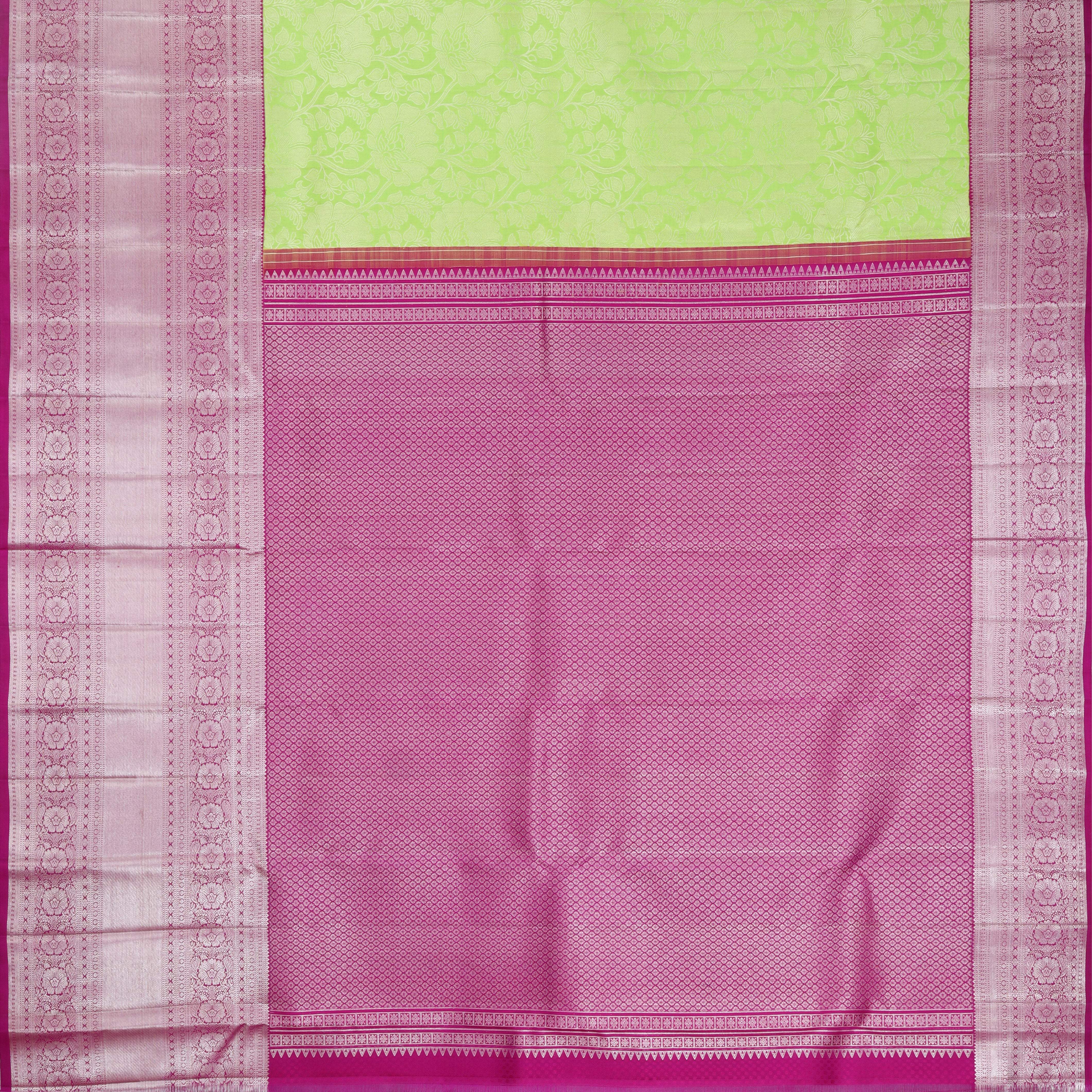 Light Green Kanjivaram Silk Saree With Floral Pattern - Singhania's