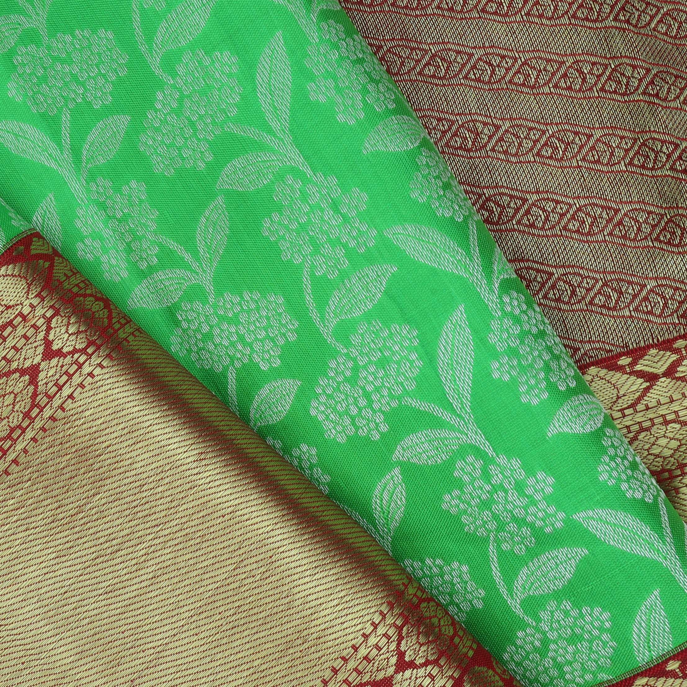 Bright Green Kanjivaram Silk Saree With Floral Pattern - Singhania's