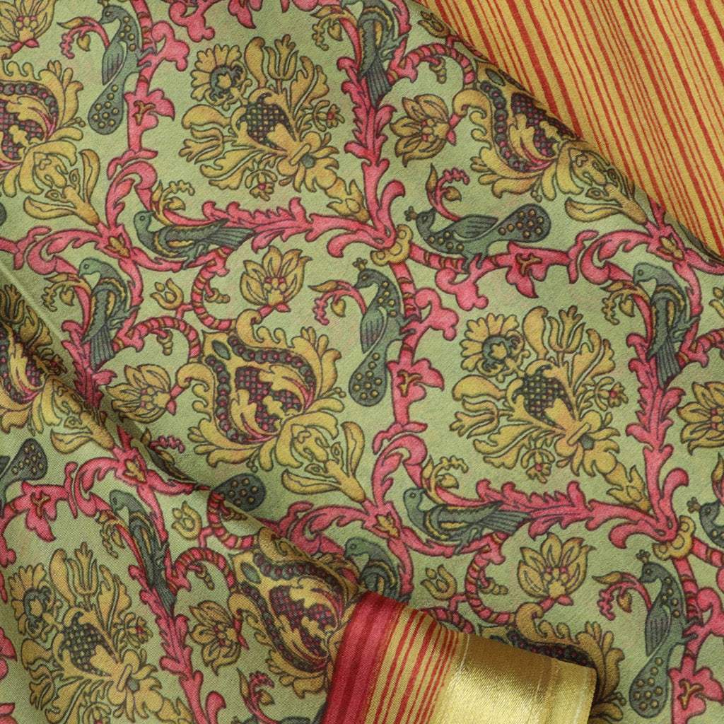 Light Green Floral Printed Silk Saree - Singhania's