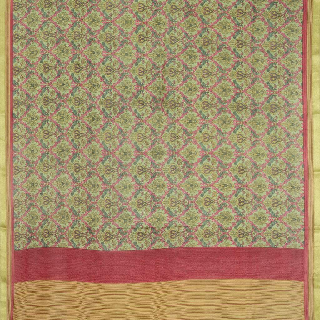 Light Green Floral Printed Silk Saree - Singhania's