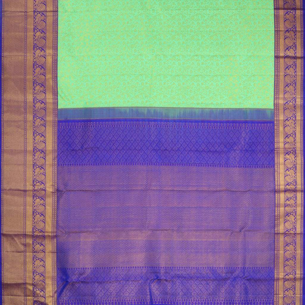 Bright Green Kanjivaram Silk Saree With Floral Pattern - Singhania's