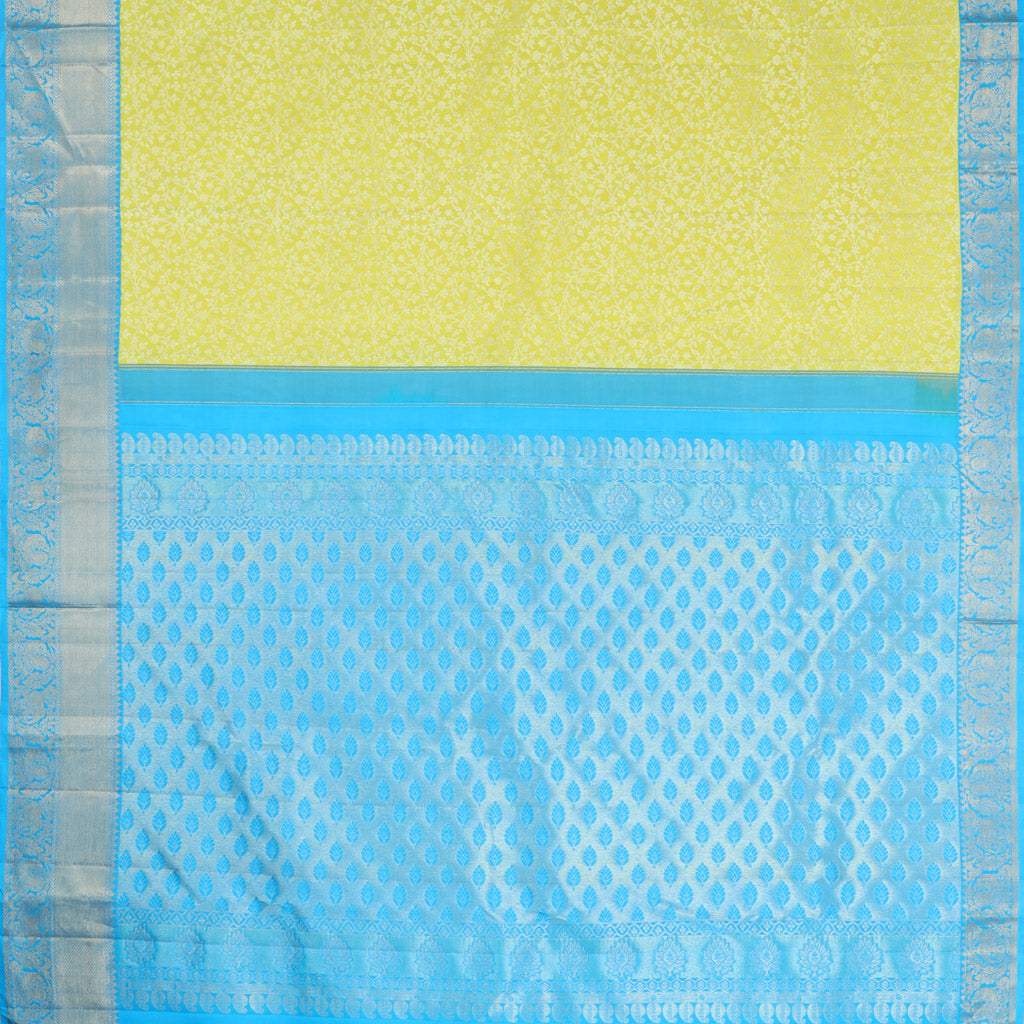 Lemon Yellow Kanjivaram Silk Saree With Floral Pattern - Singhania's