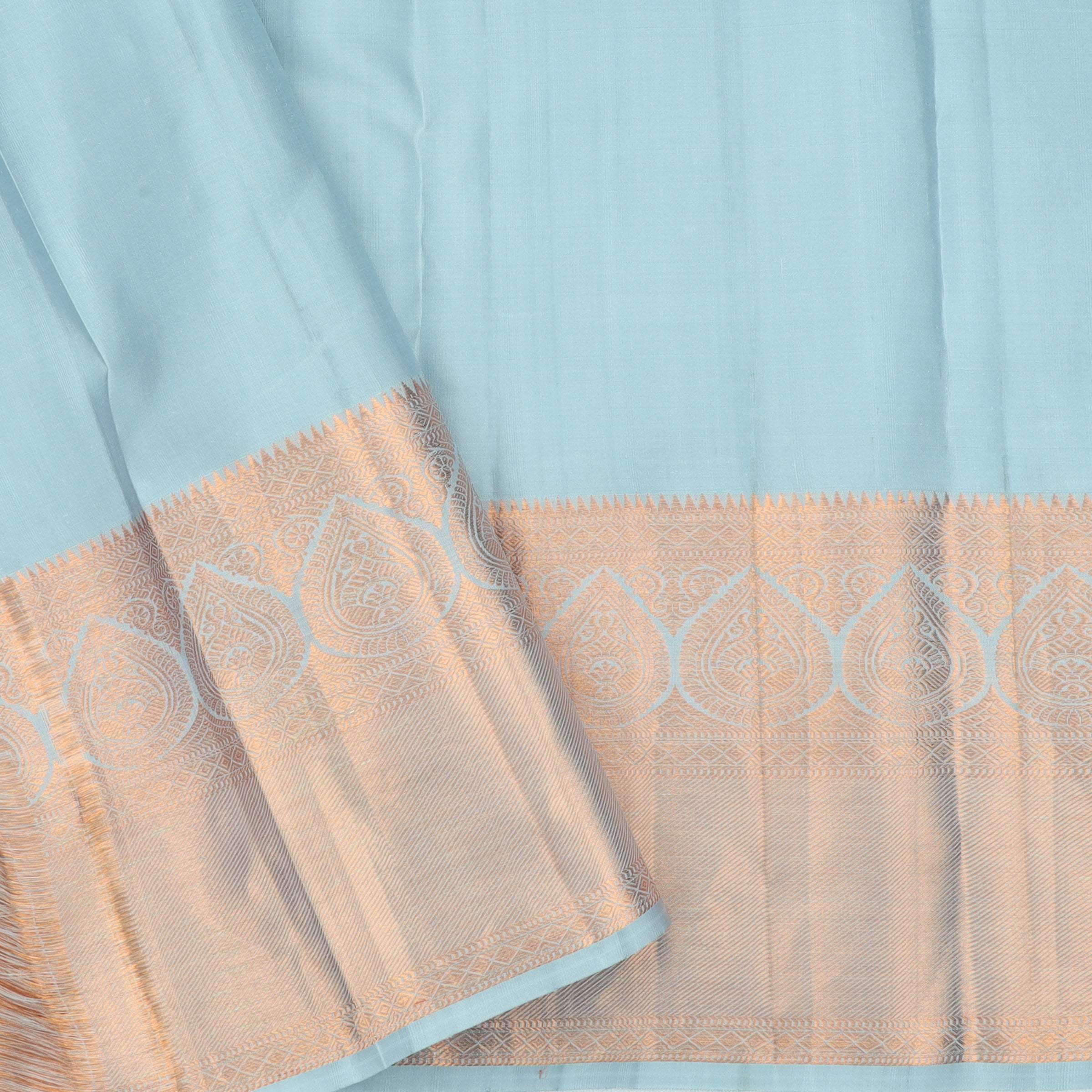 Mint Green Kanjivaram Silk Saree With Floral Buttas - Singhania's