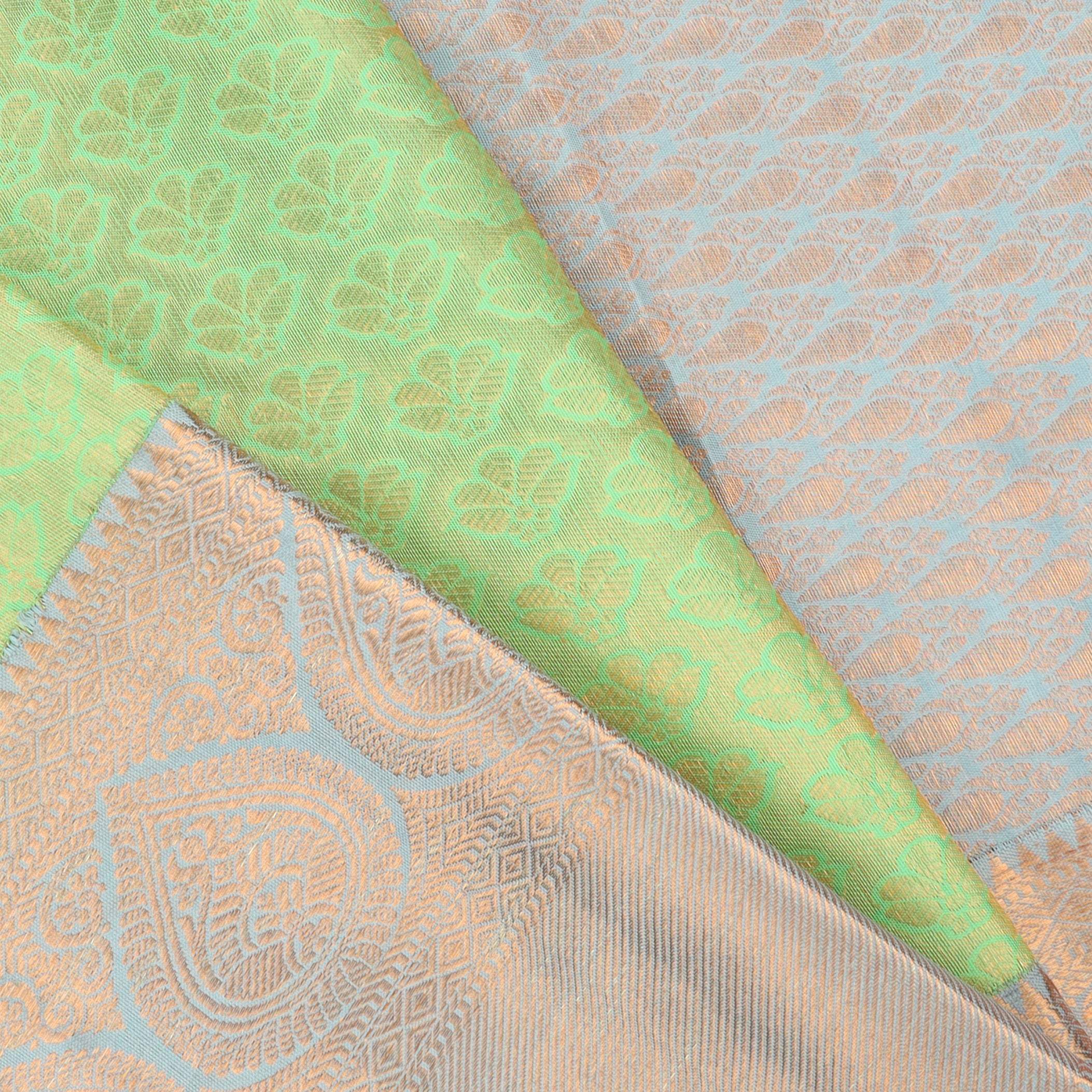 Mint Green Kanjivaram Silk Saree With Floral Buttas - Singhania's