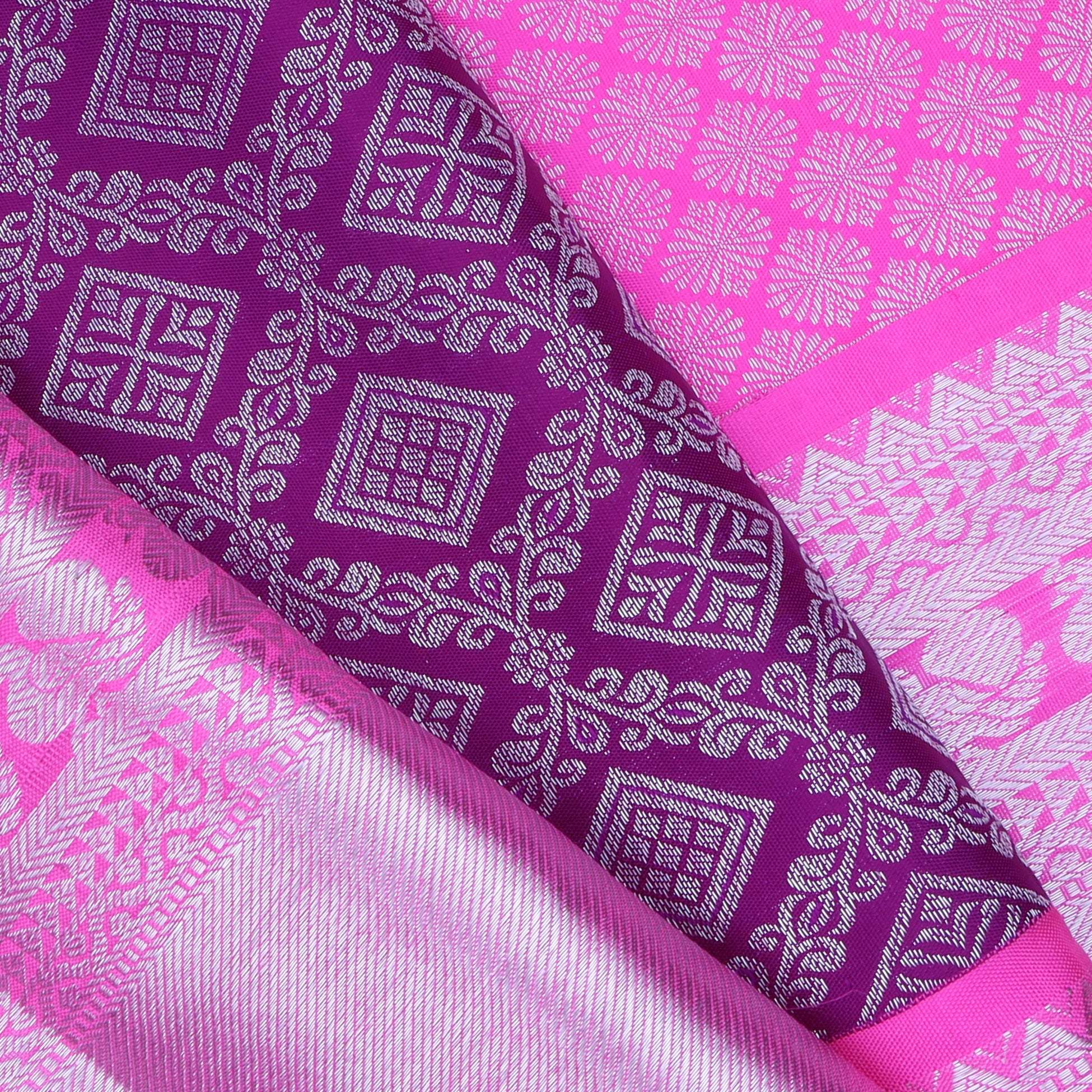 Magenta Pink Kanjivaram Silk Saree With Floral Pattern - Singhania's