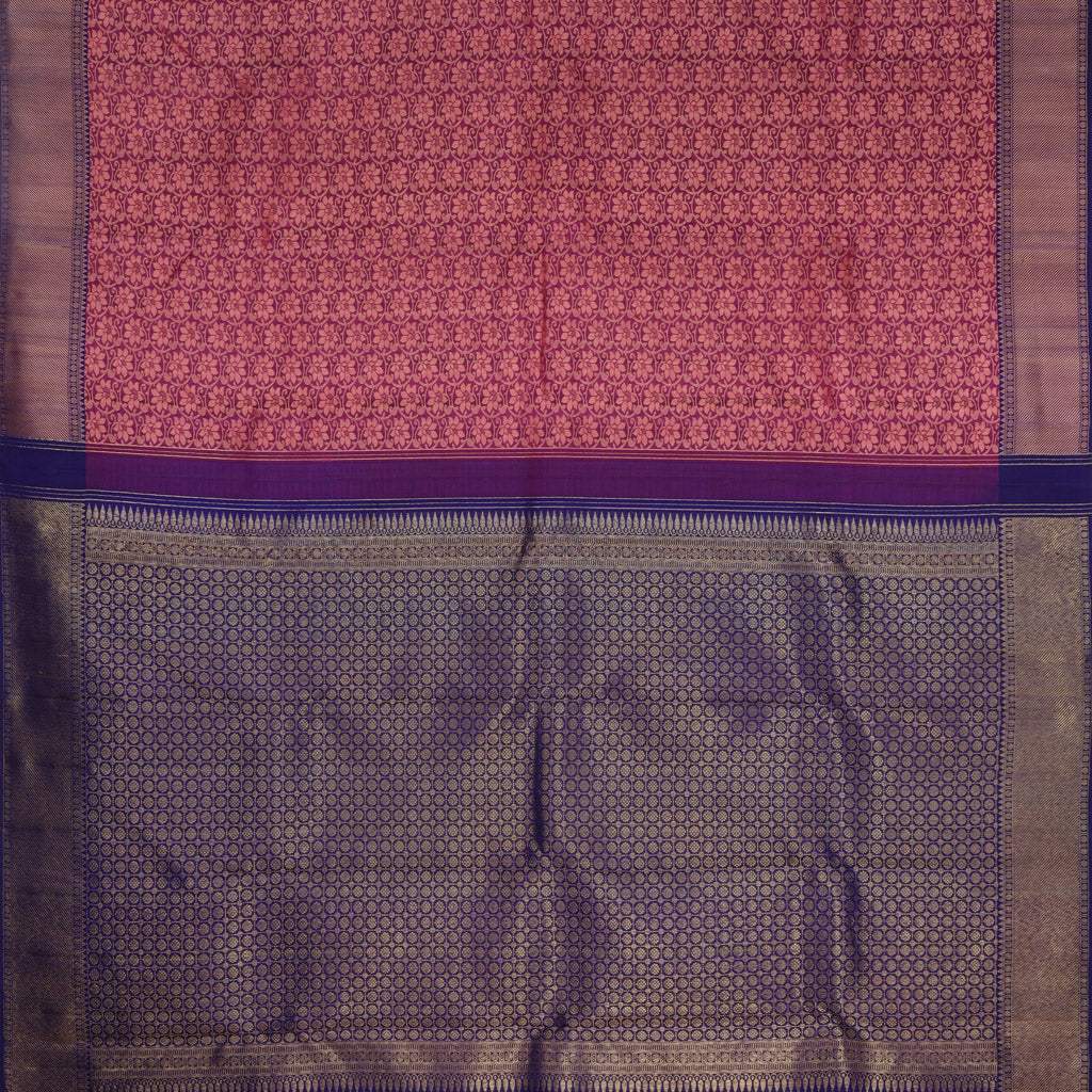 Tyrian Purple Kanjivaram Silk Saree With Floral Pattern - Singhania's