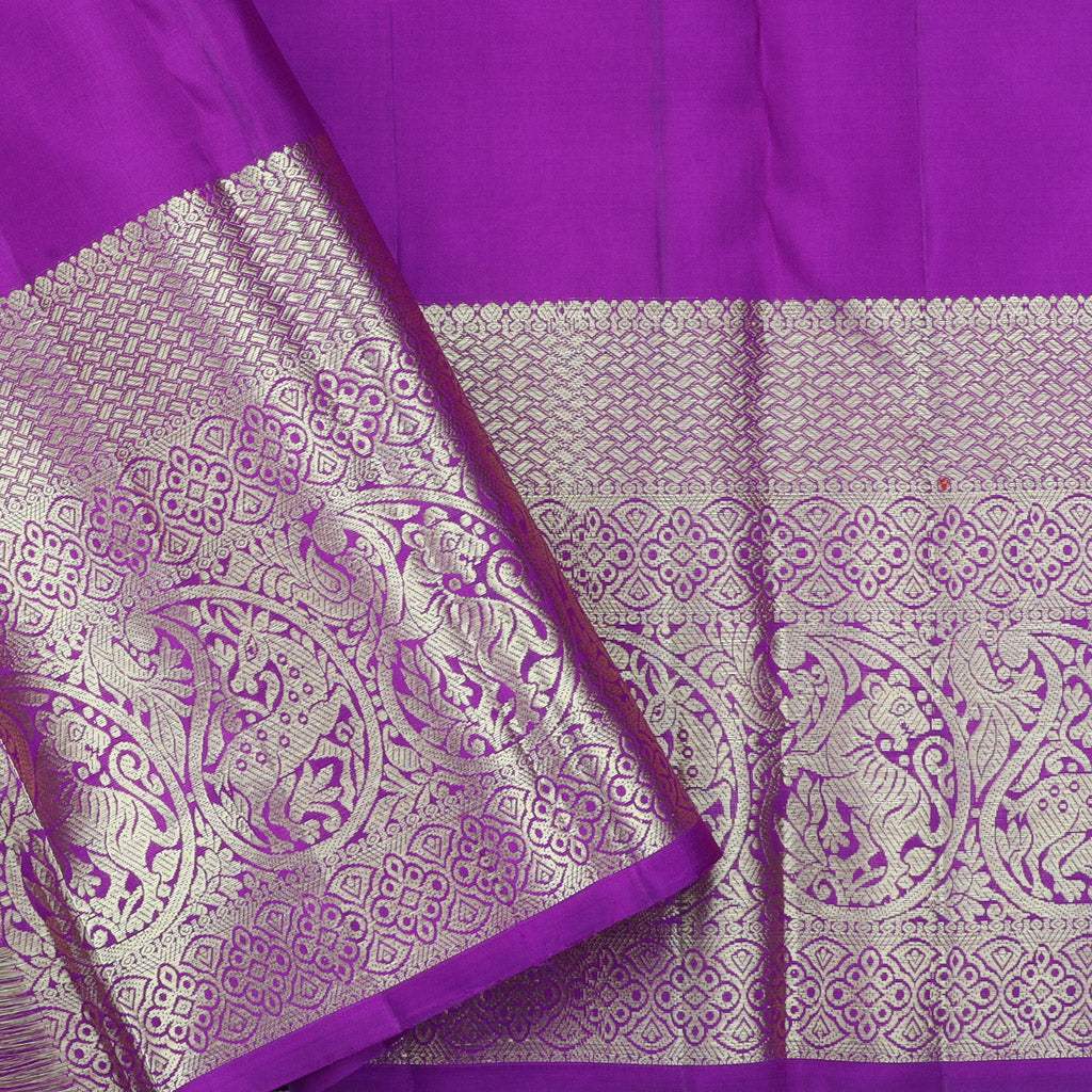 Sky Blue Kanjivaram Silk Saree With Leaf Motif Pattern - Singhania's